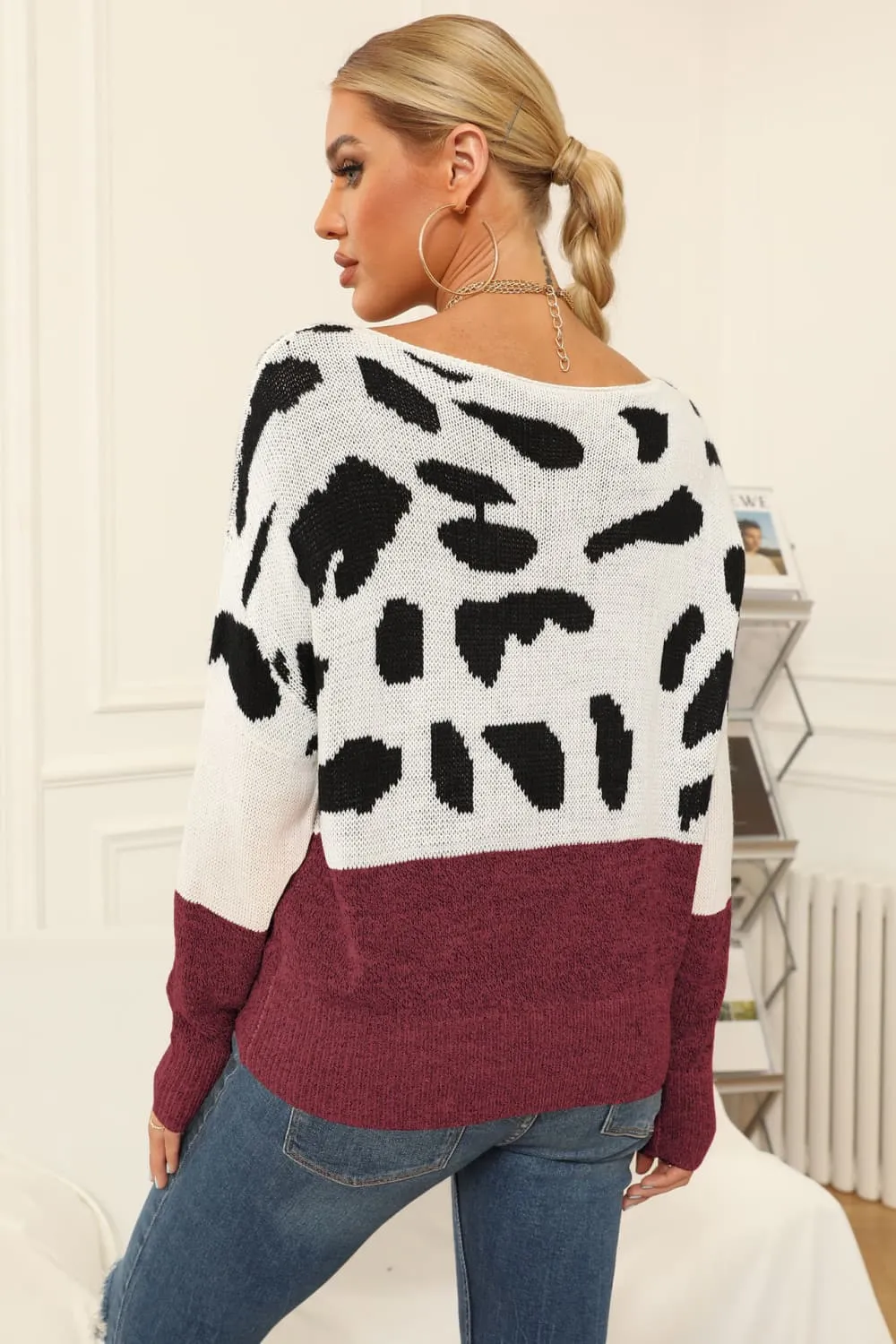 Full Size Two-Tone Boat Neck Sweater, image 8