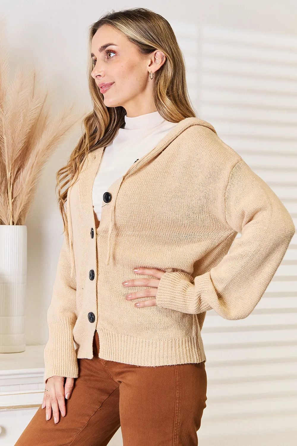 Button-Down Long Sleeve Hooded Sweater, image 7