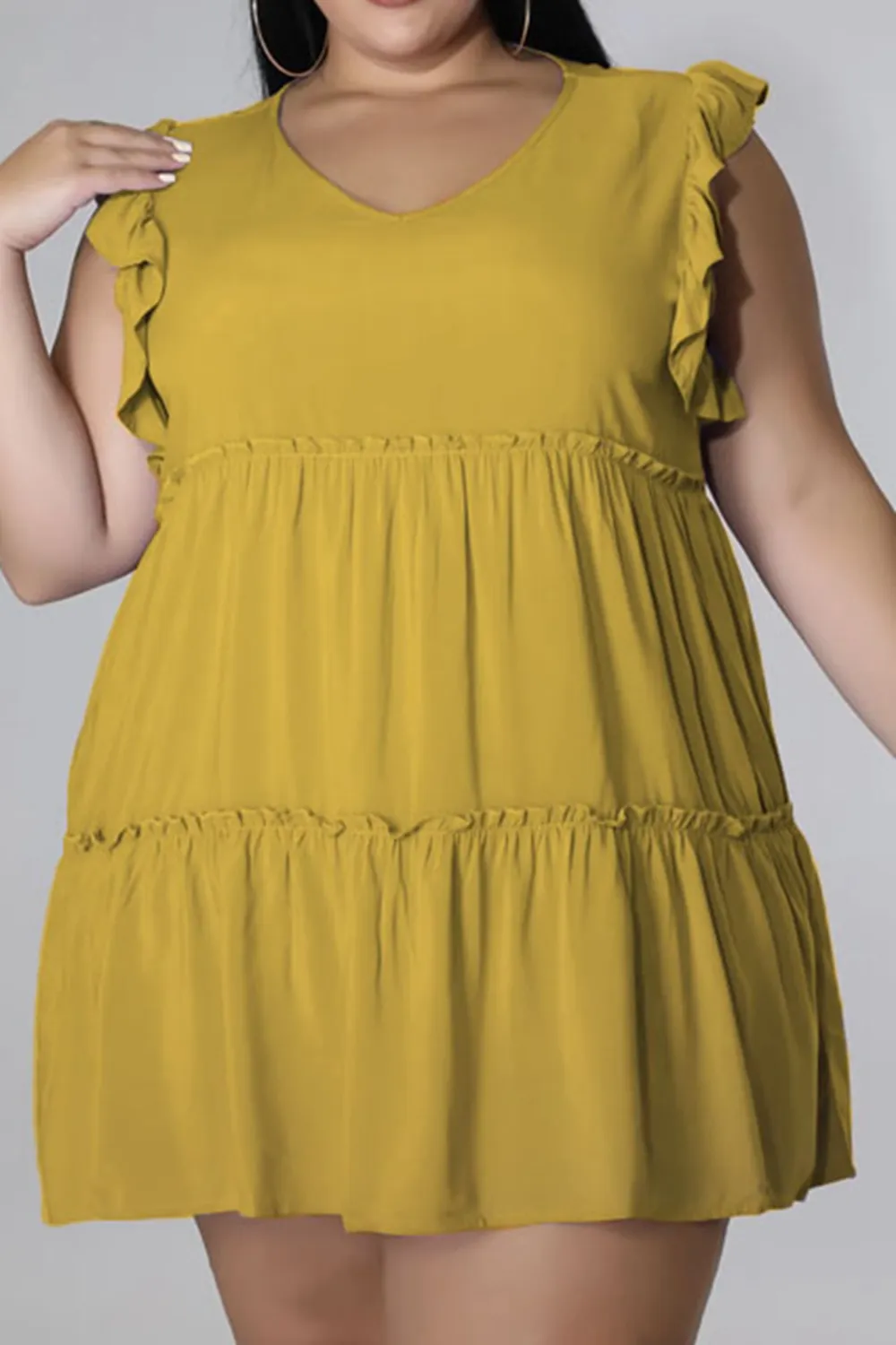 Plus Size V-Neck Frill Trim Mini Dress, image 14