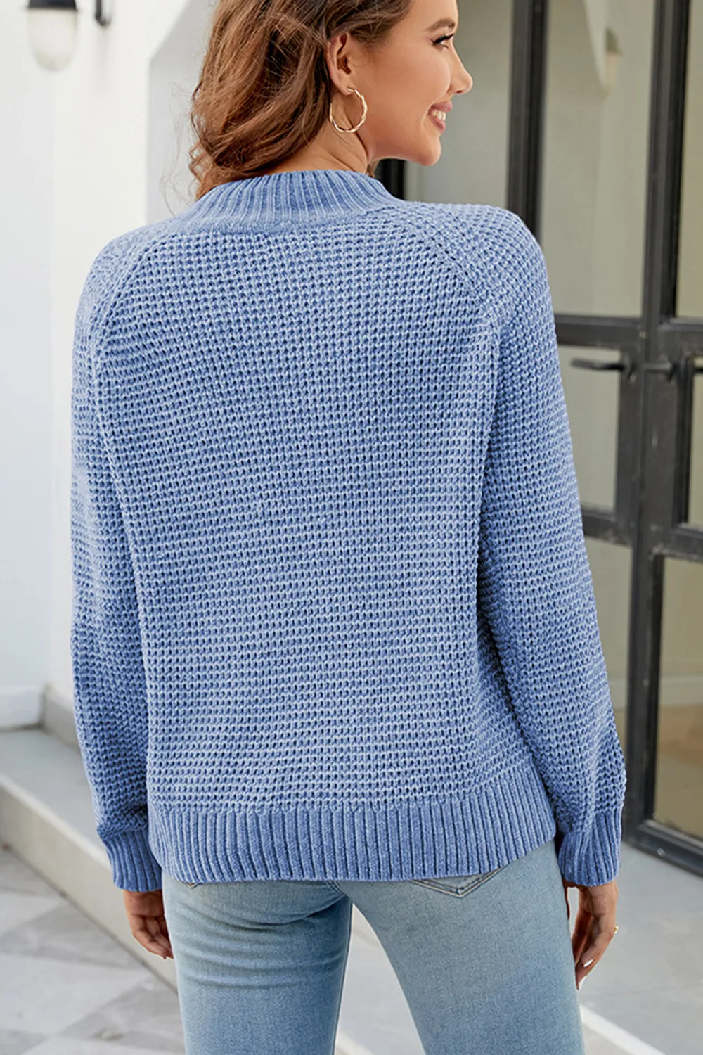 Waffle-Knit Round Neck Reglan Sleeve Sweater, image 16