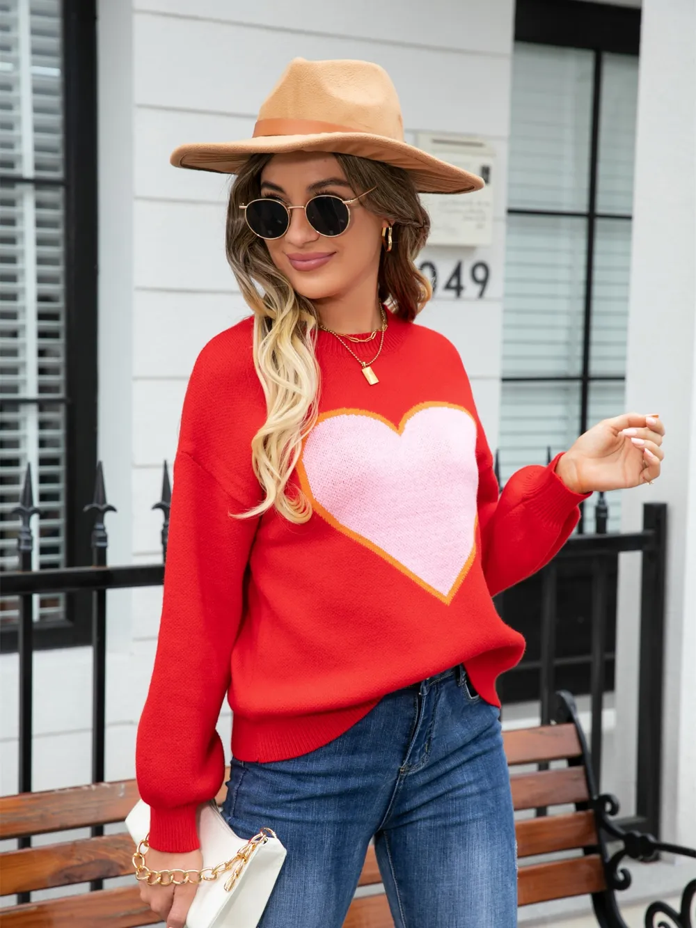 Heart Graphic Round Neck Sweater, image 4