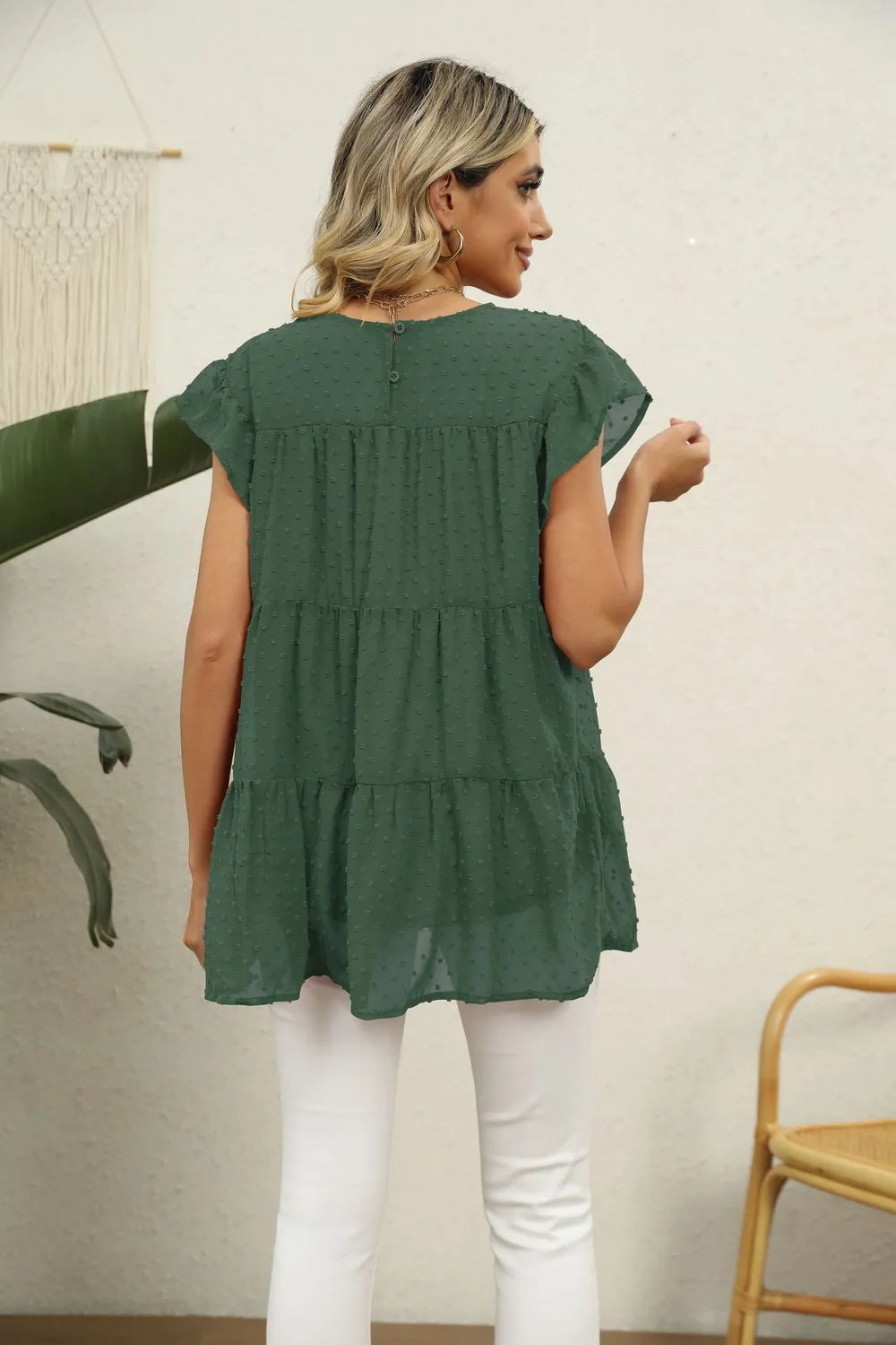 Swiss Dot Round Neck Tiered Blouse, image 24