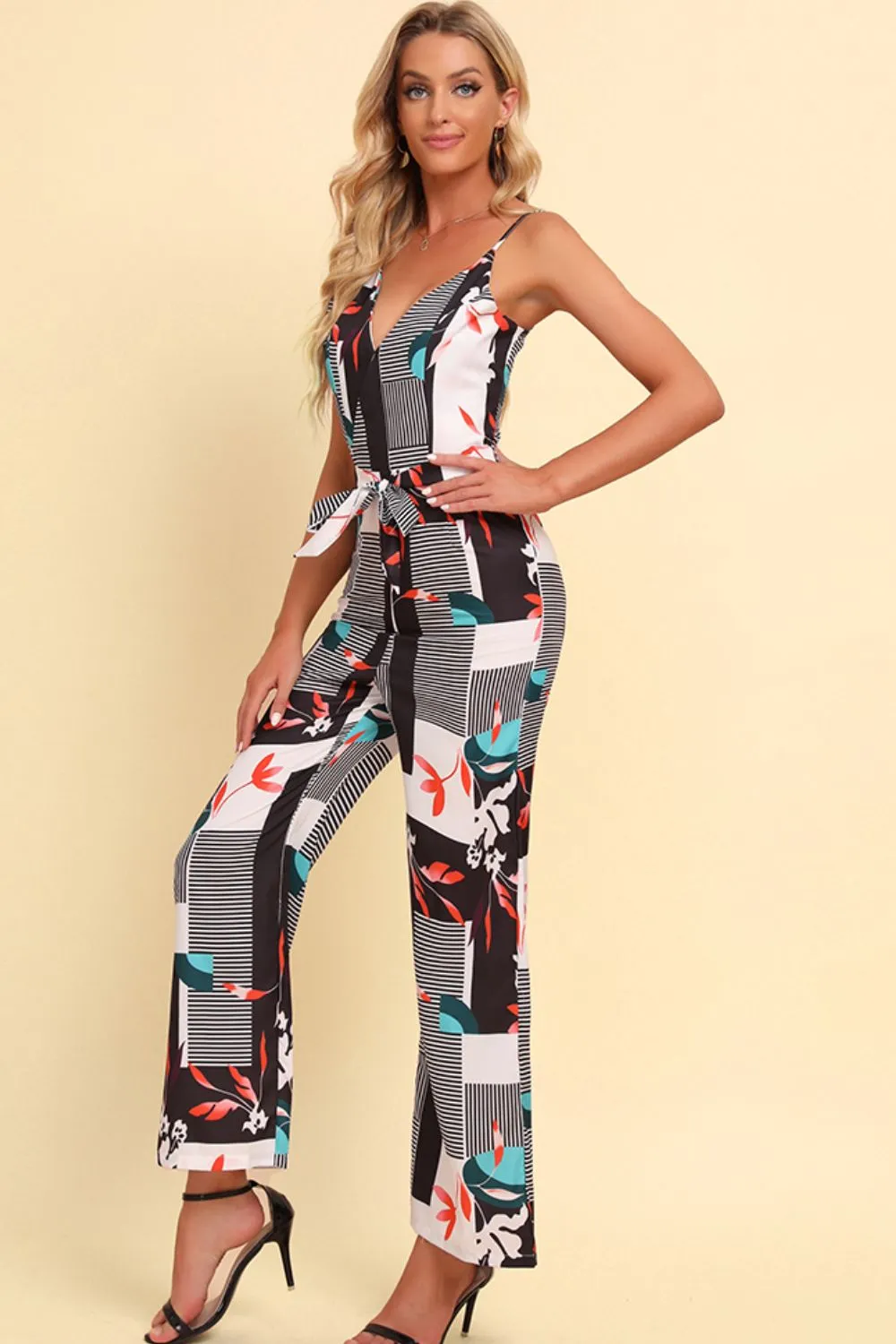 Printed Spaghetti Strap Tied Jumpsuit, image 4
