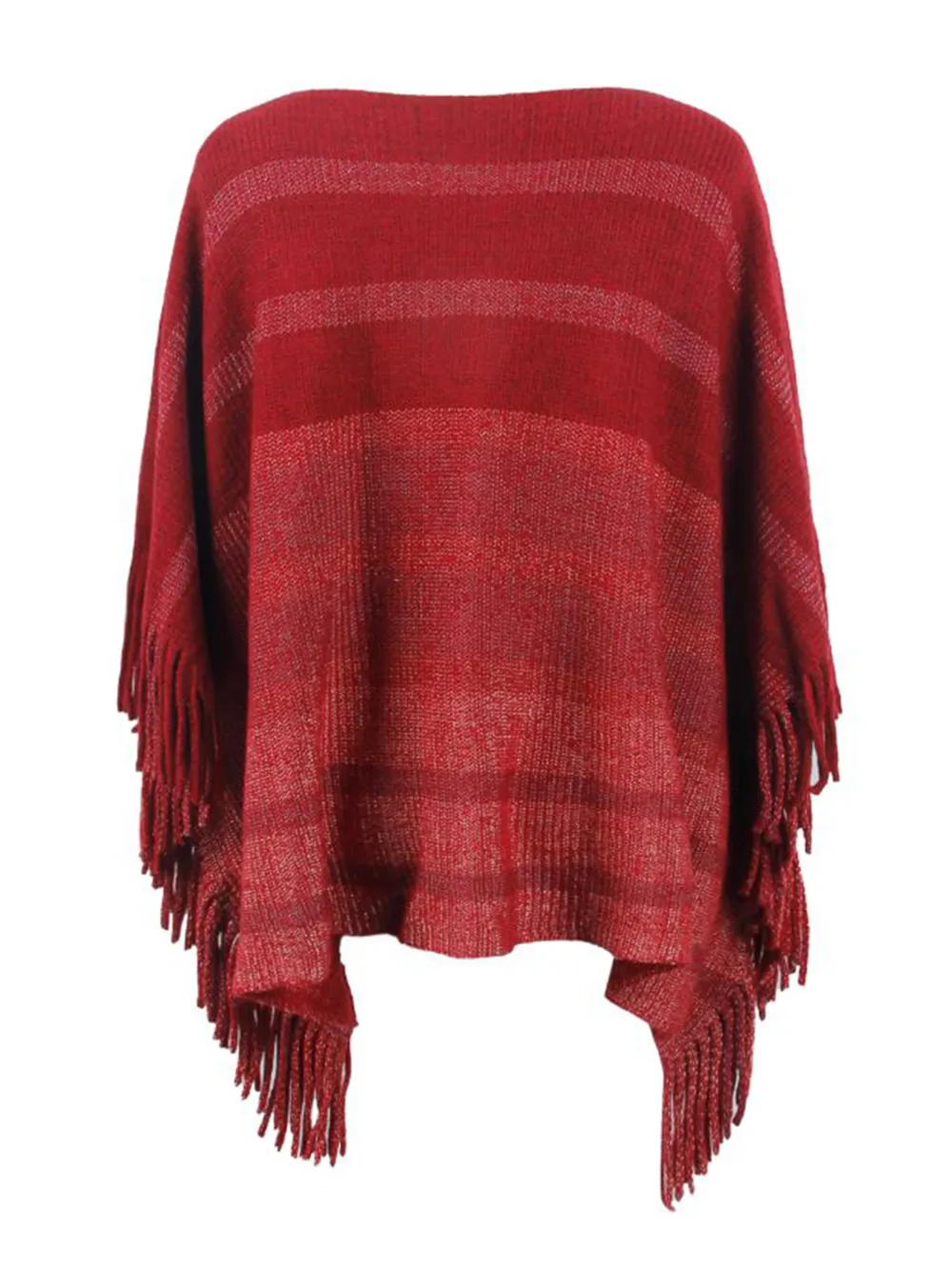 Striped Boat Neck Poncho with Fringes, image 11