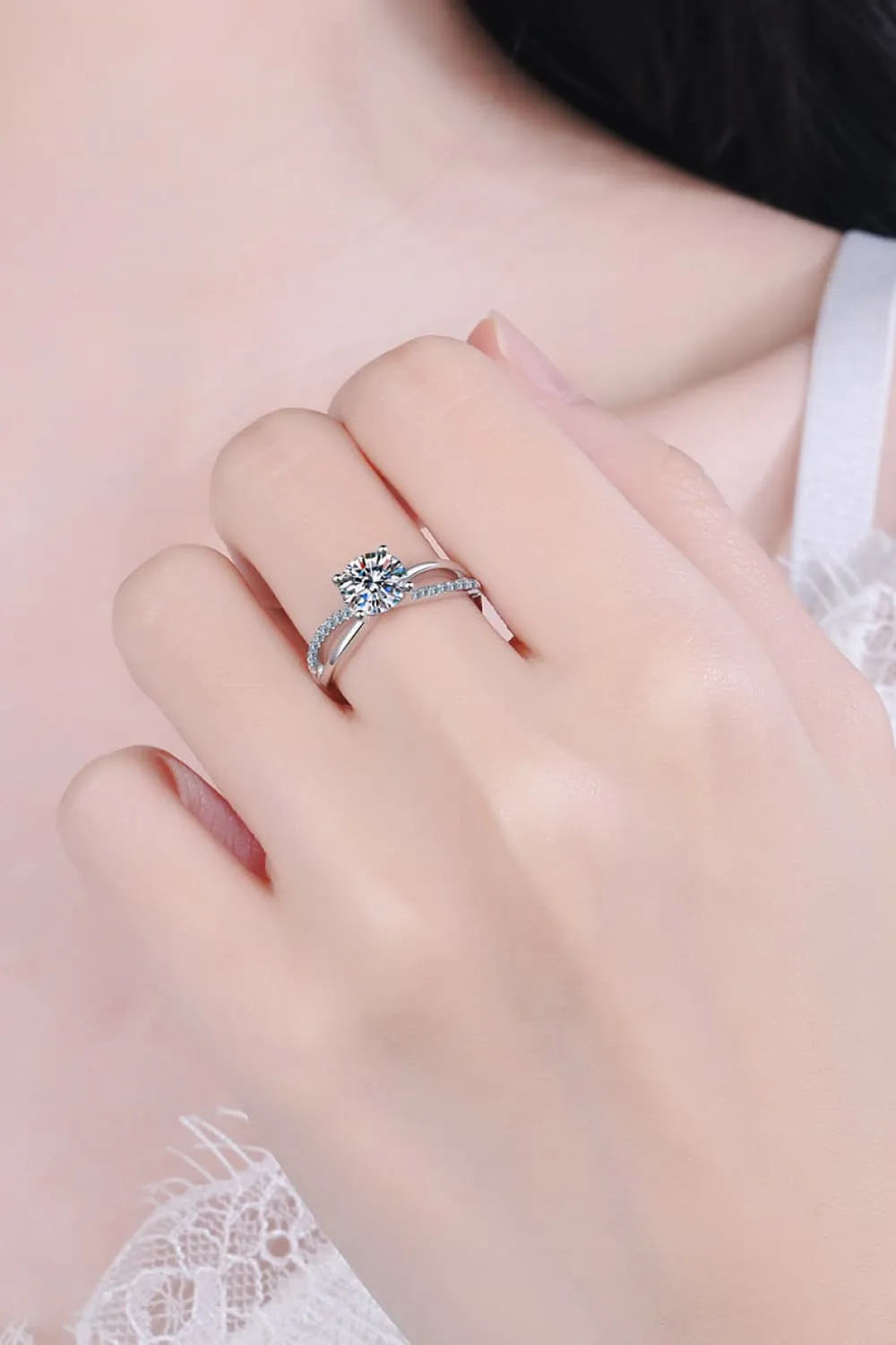 1 Carat Moissanite Crisscross Split Shank Ring, image 5