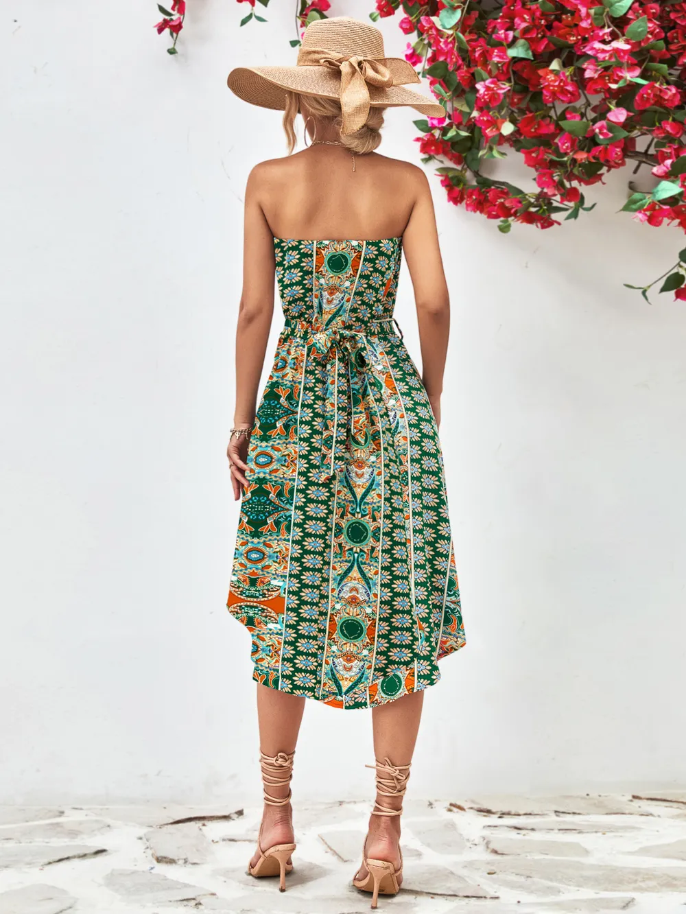 Printed Strapless Tie Belt Dress, image 12