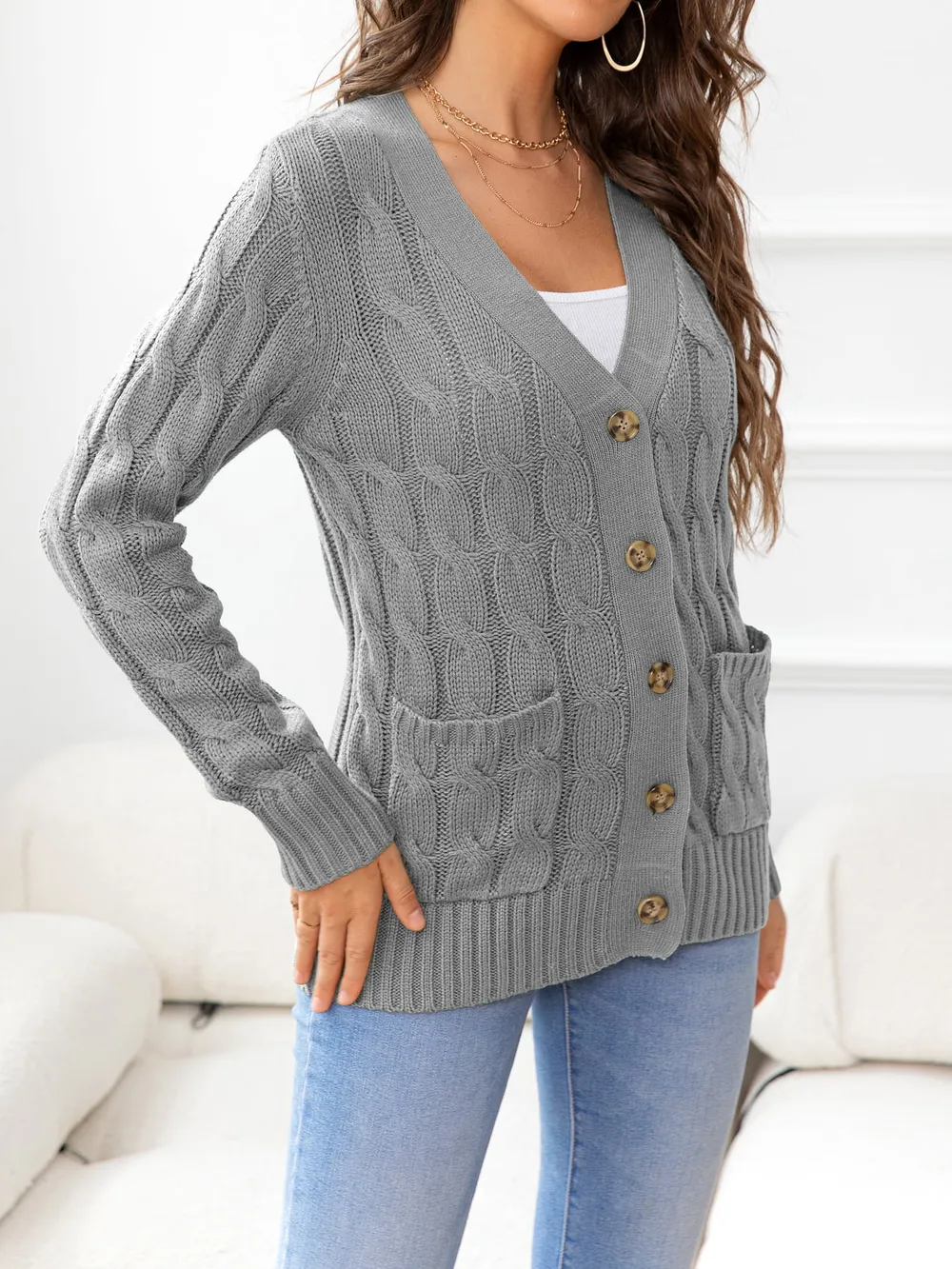 Button Down Cable-Knit Cardigan, image 32