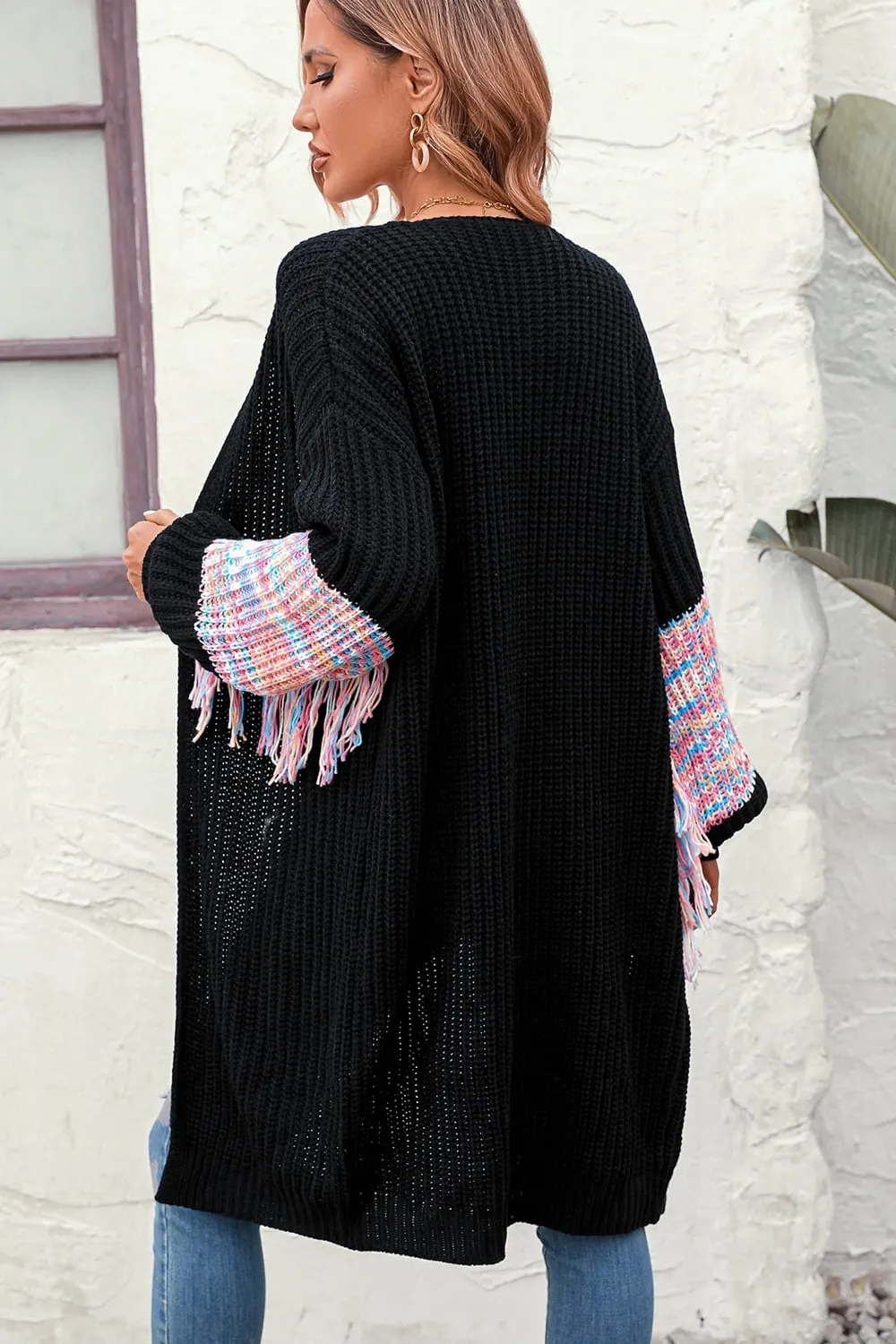 Fringe Sleeve Dropped Shoulder Cardigan, image 11