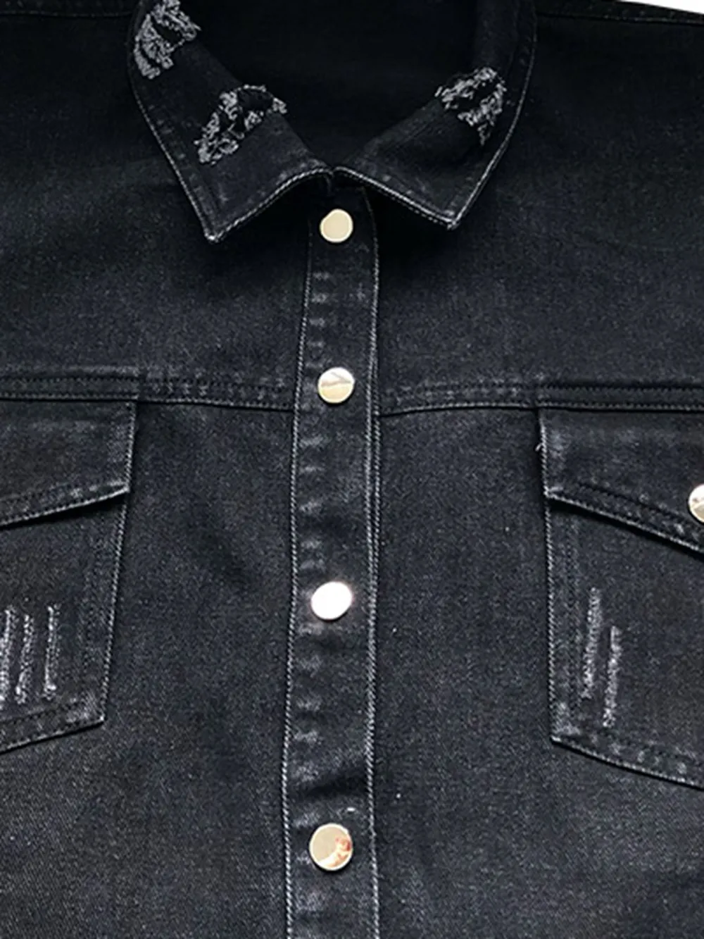 Raw Hem Collared Neck Long Sleeve Denim Jacket, image 9