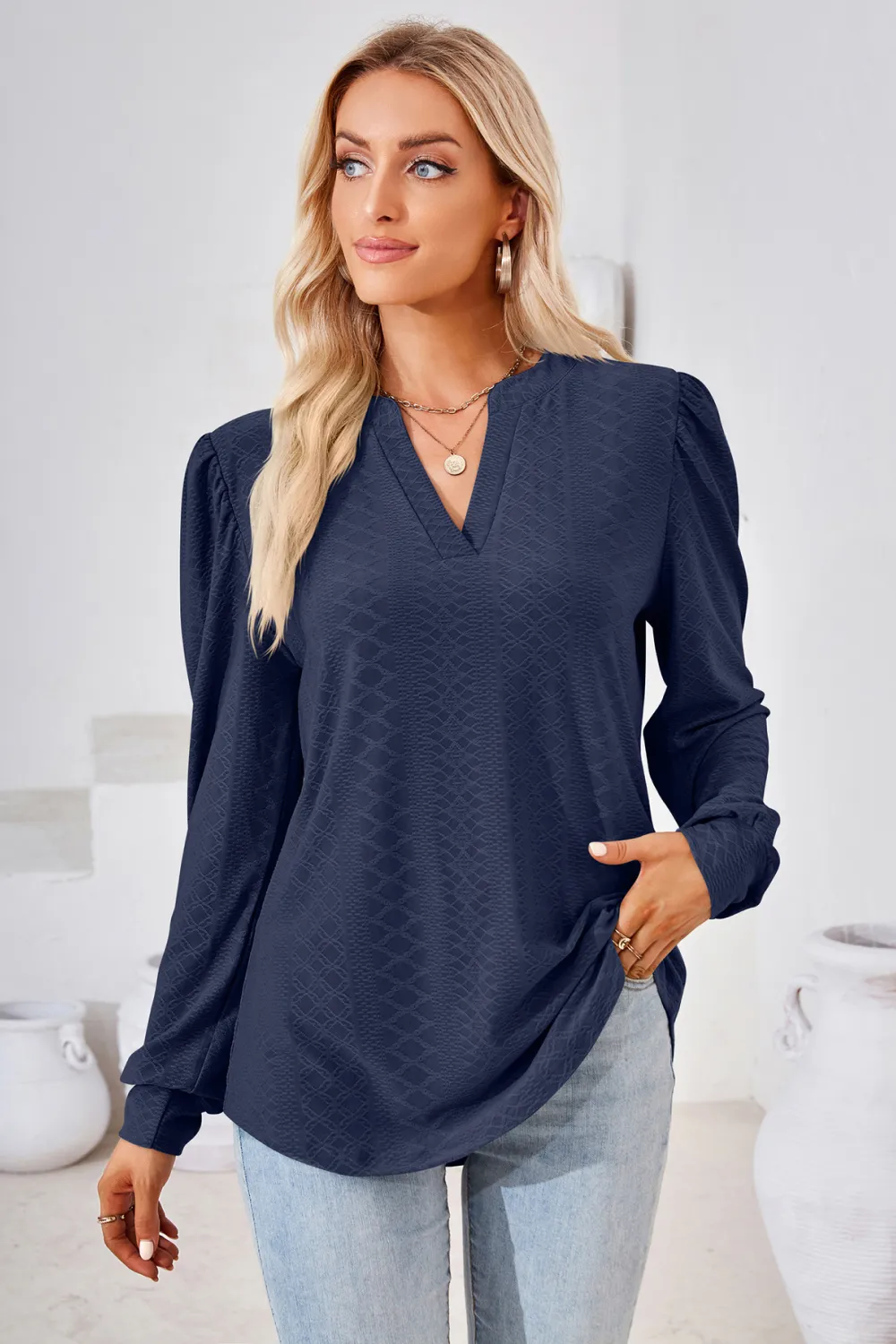 V-Neck Puff Sleeve Blouse, image 8
