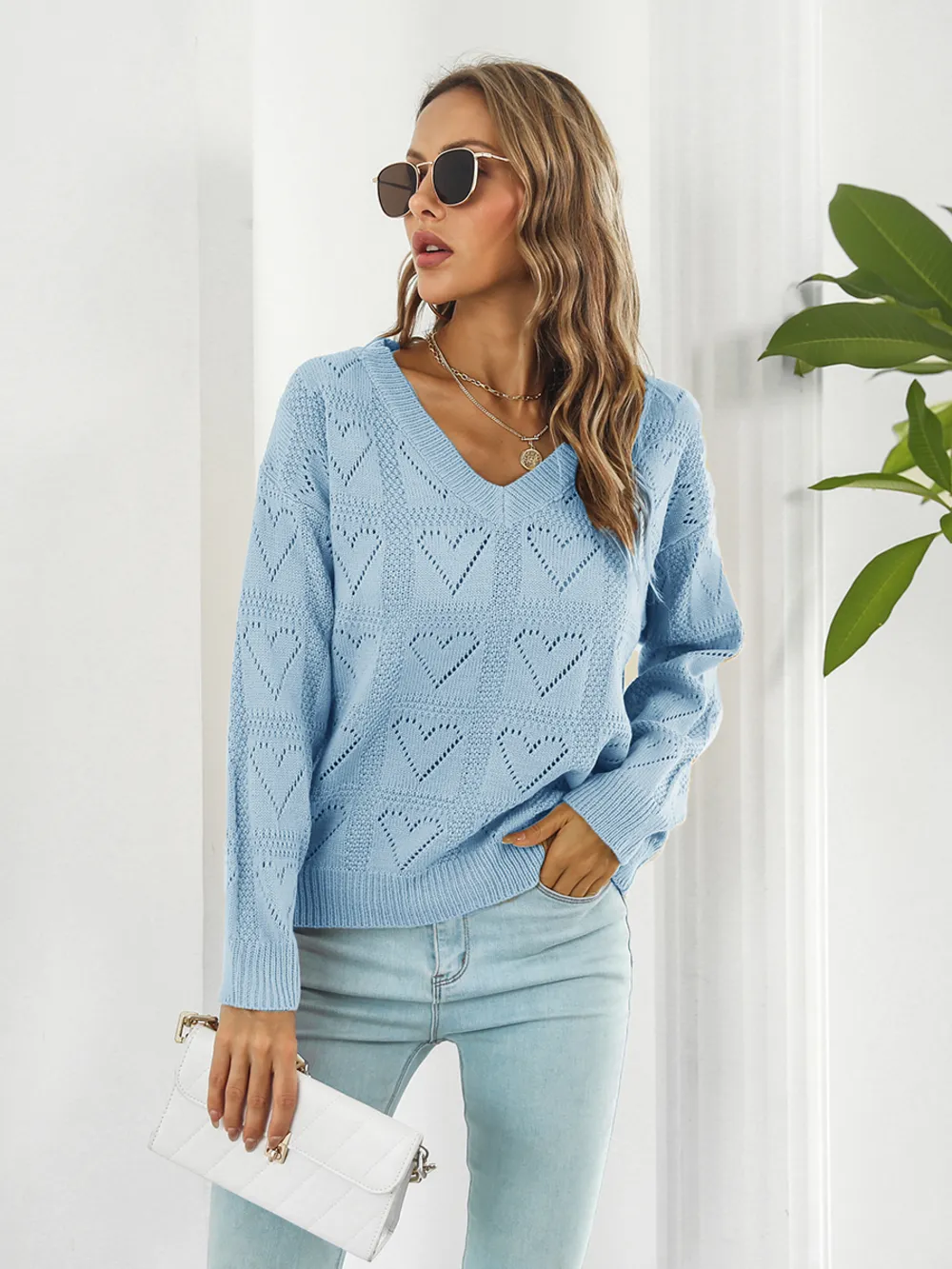Openwork V-Neck Sweater, image 2