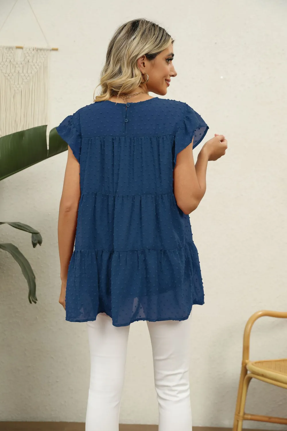 Swiss Dot Round Neck Tiered Blouse, image 21