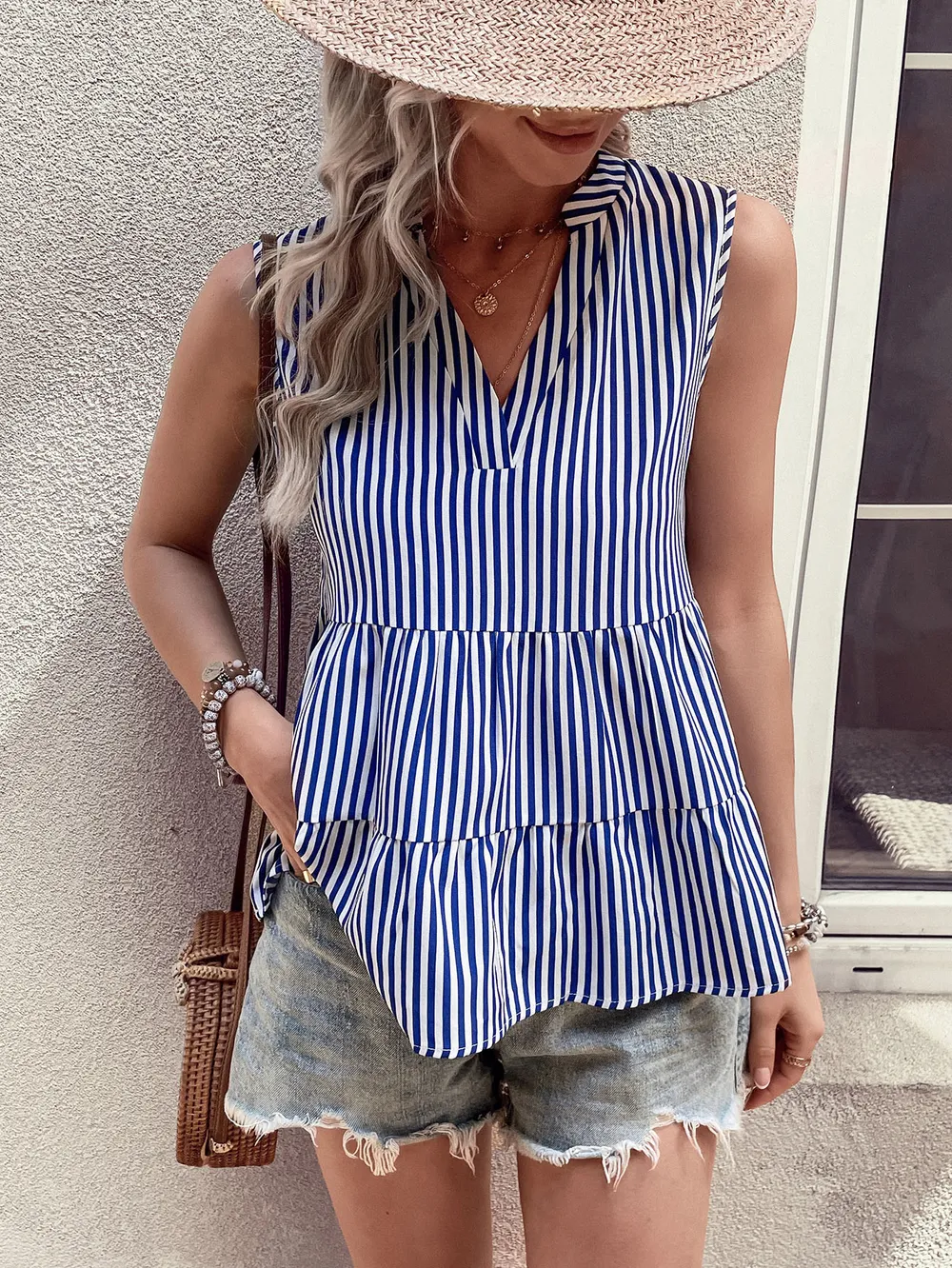 Tiered V-Neck Sleeveless Tank, image 7