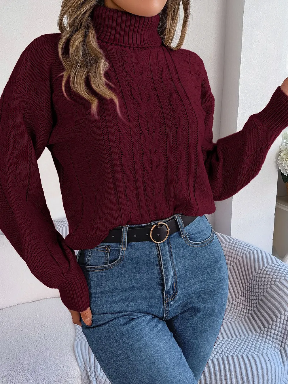 Cable-Knit Turtleneck Sweater, image 7