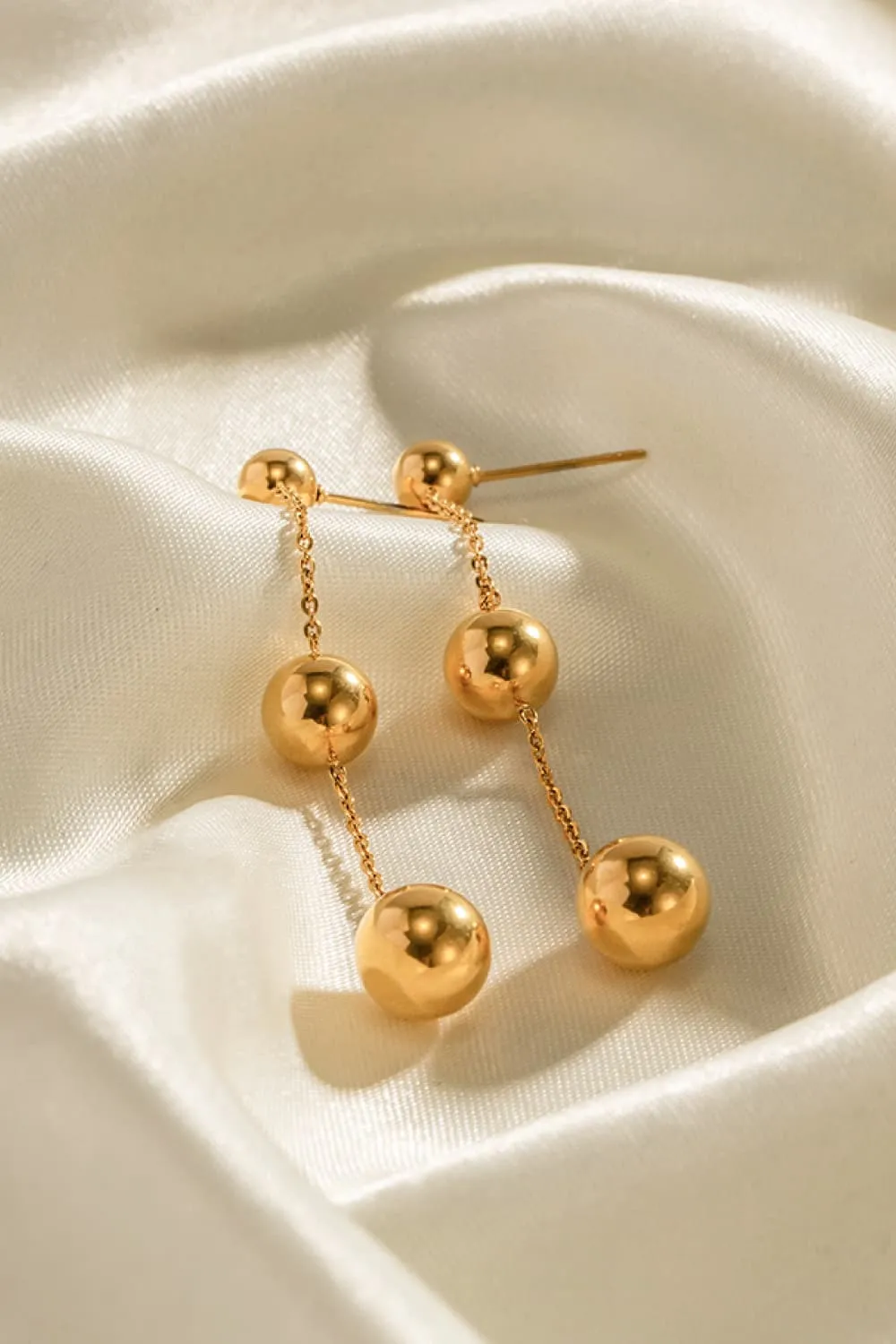 Ball Bead and Chain Stainless Steel Earrings, image 3