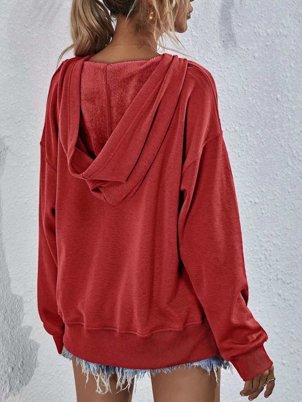 Dropped Shoulder Slit Hoodie, image 18