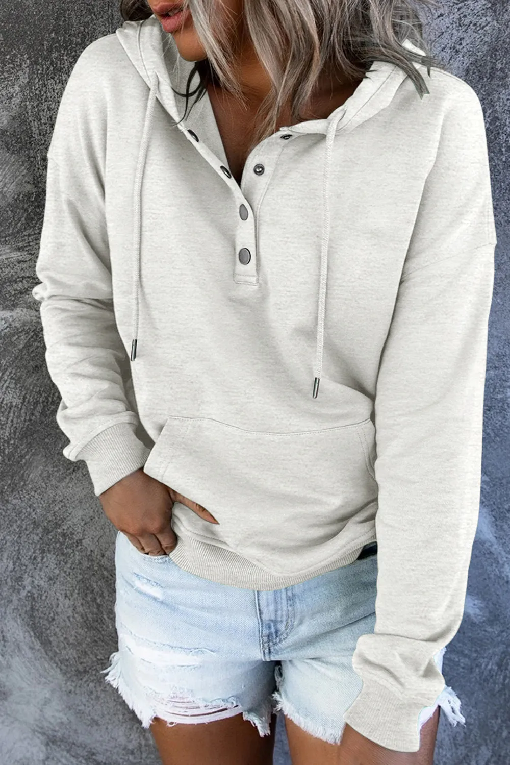 Dropped Shoulder Long Sleeve Hoodie with Pocket, image 23