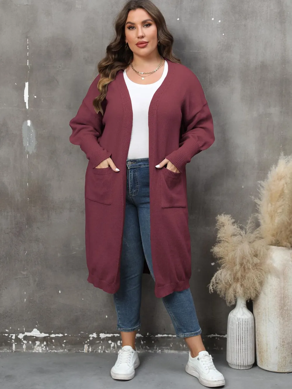 Plus Size Long Sleeve Pocketed Cardigan, image 15