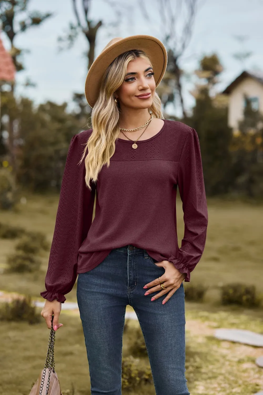 Round Neck Puff Sleeve Blouse, image 6