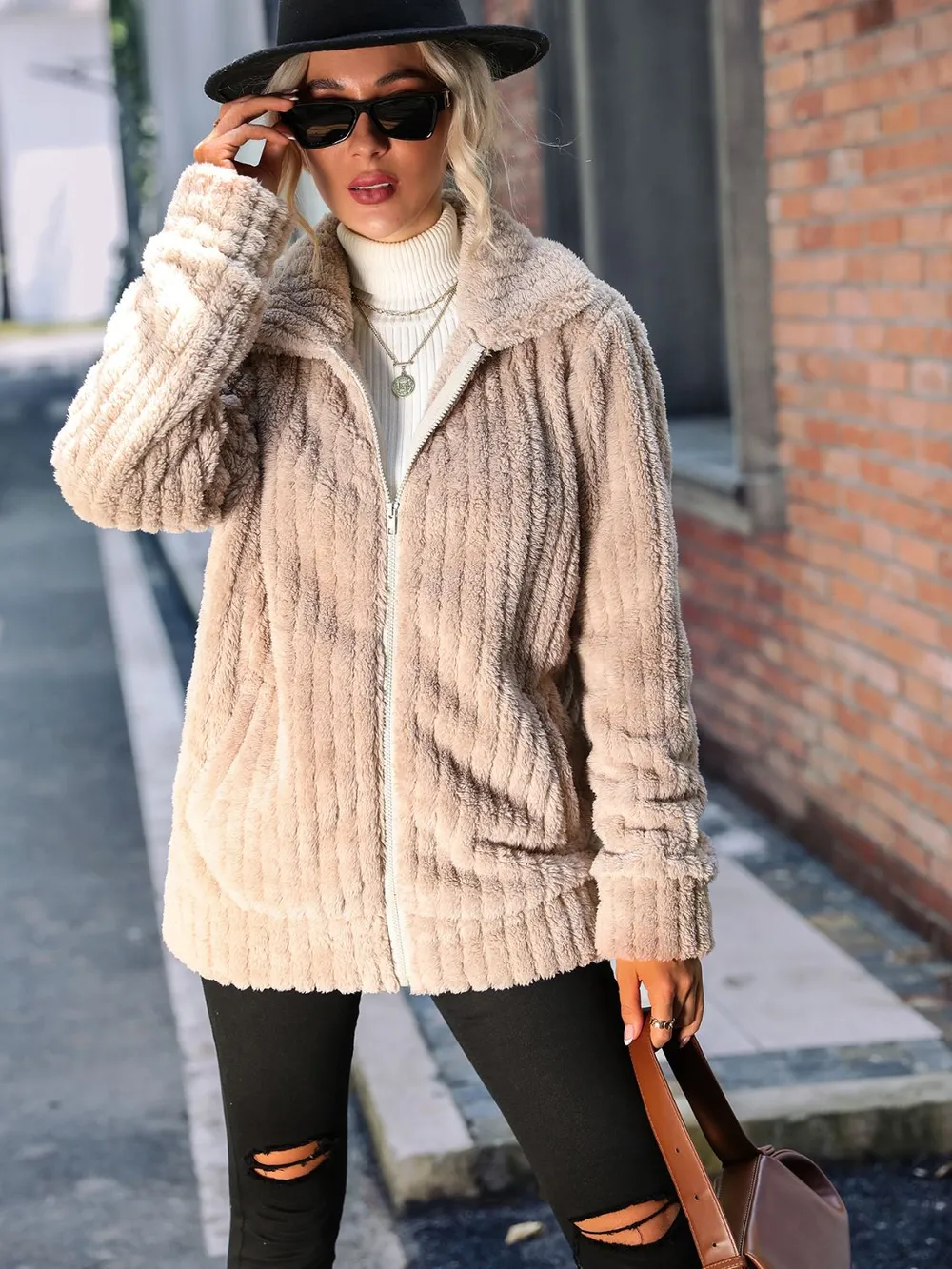 Zip-Up Collared Ribbed Jacket, image 2