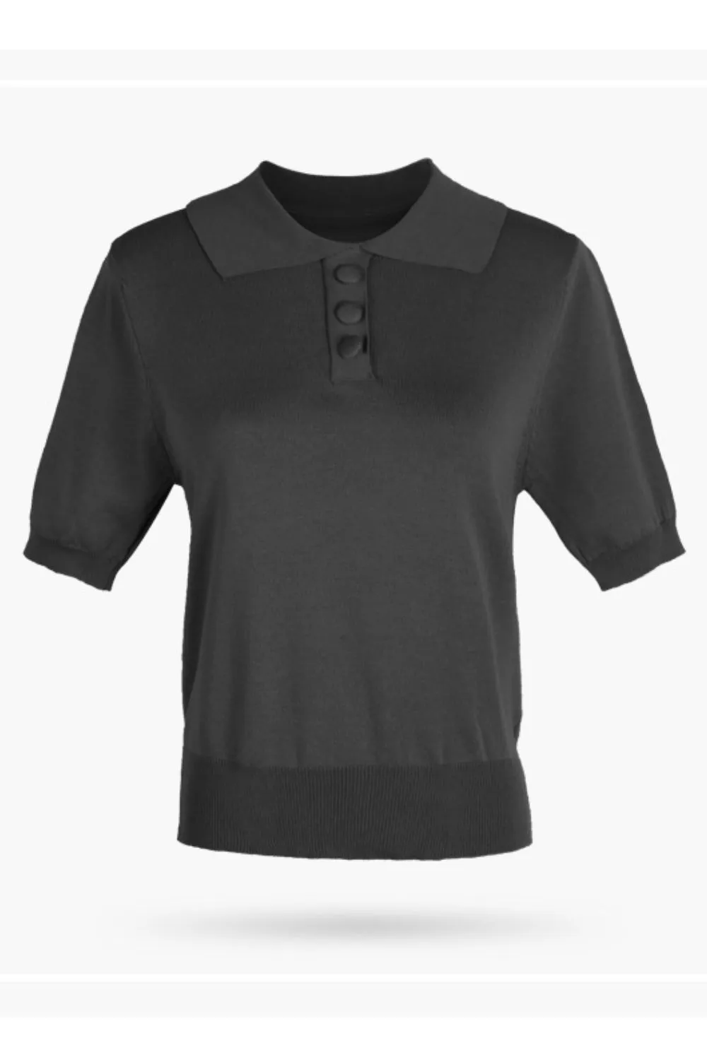 Buttoned Collared Neck Short Sleeve Knit Top, image 9