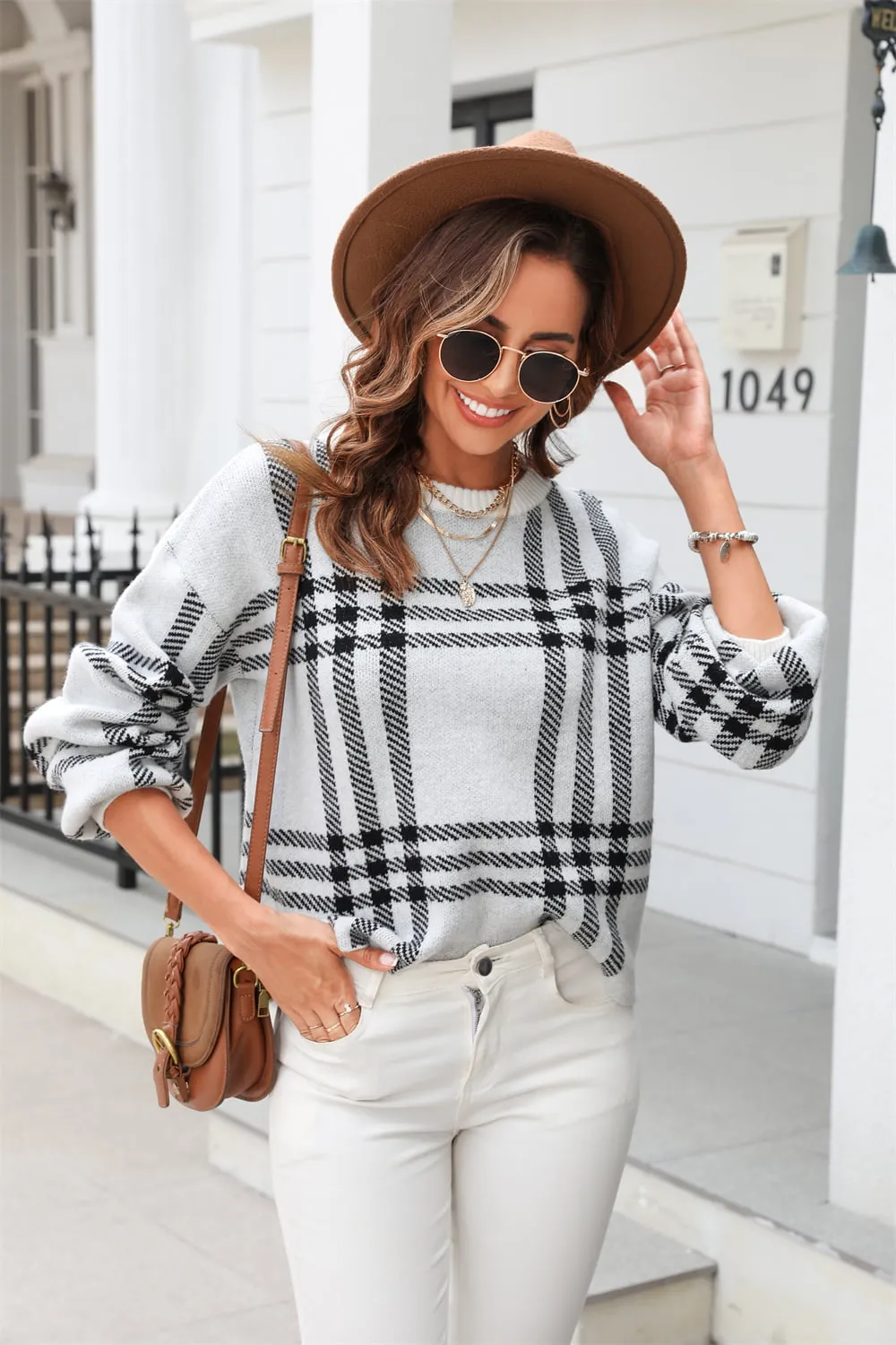 Printed Round Neck Dropped Shoulder Sweater, image 5