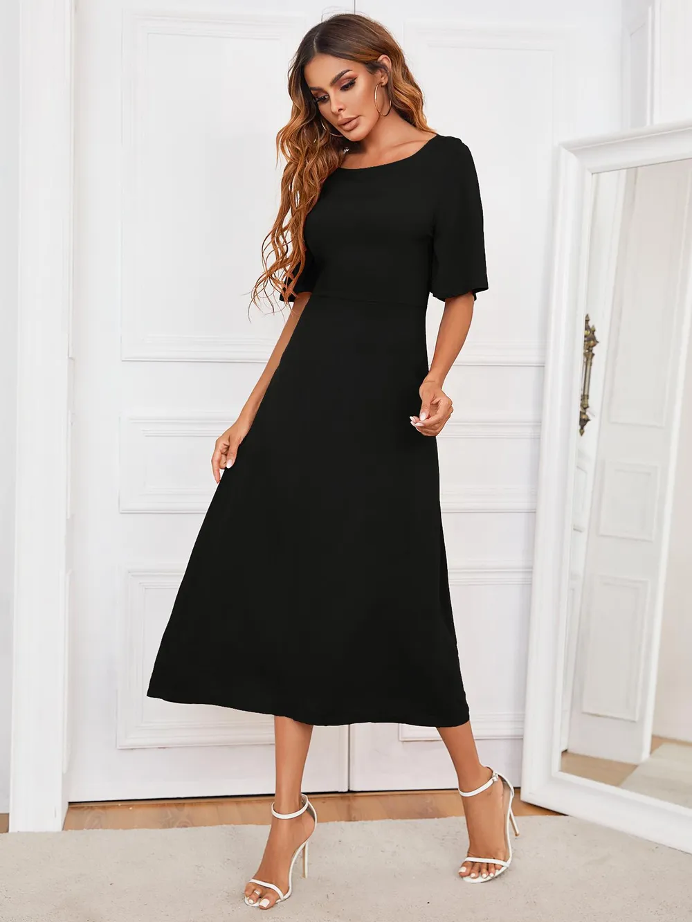 Round Neck Cutout Half Sleeve Dress, image 6