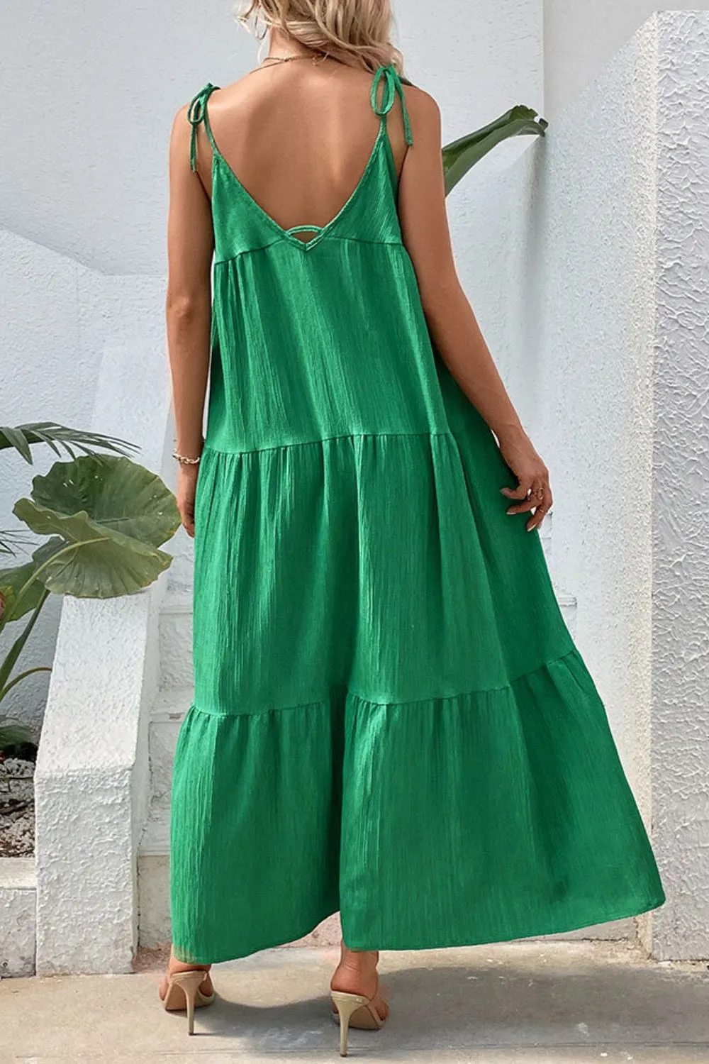 Tie-Shoulder Tiered Maxi Dress, image 5
