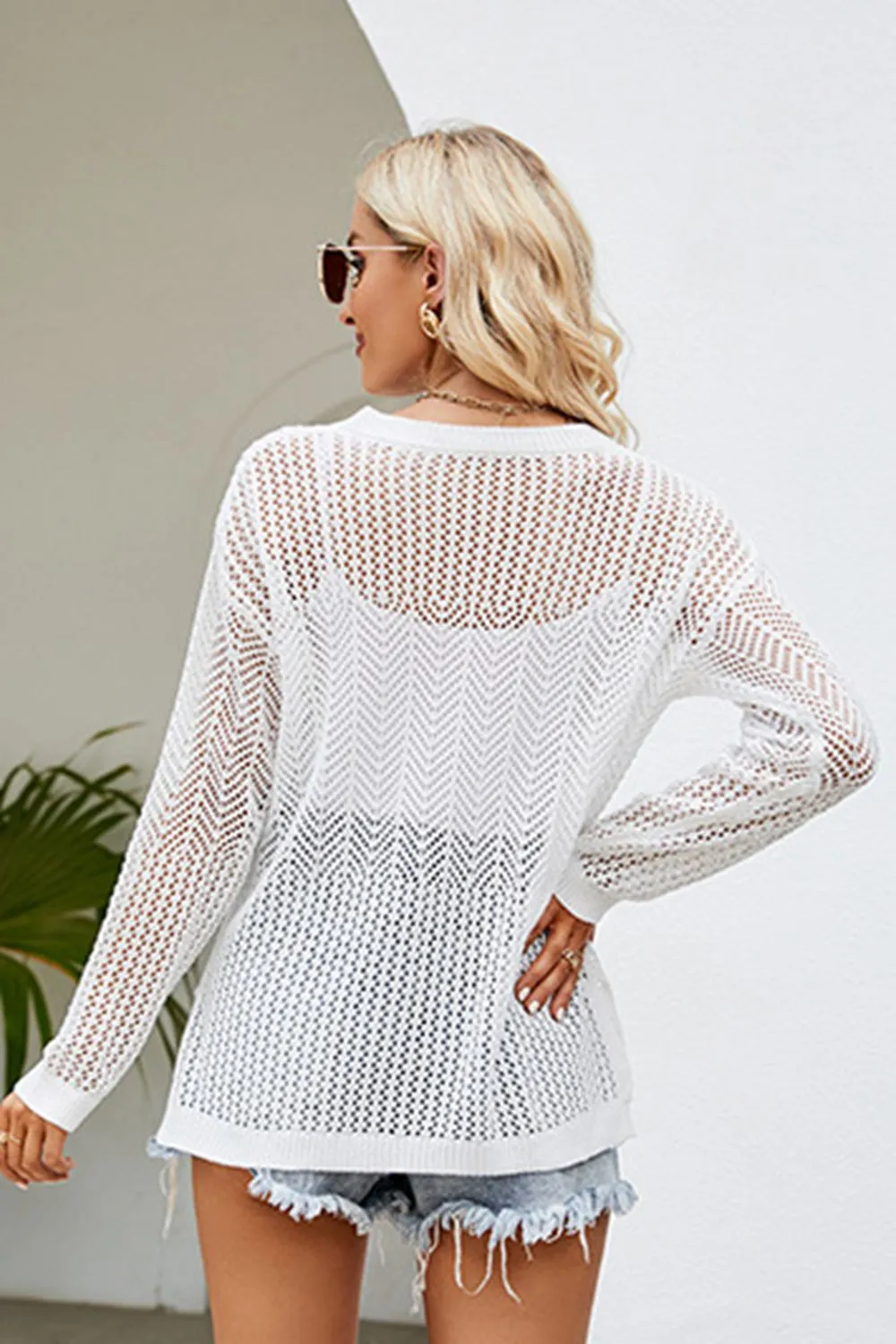 Lace-Up Slit Knit Top, image 3