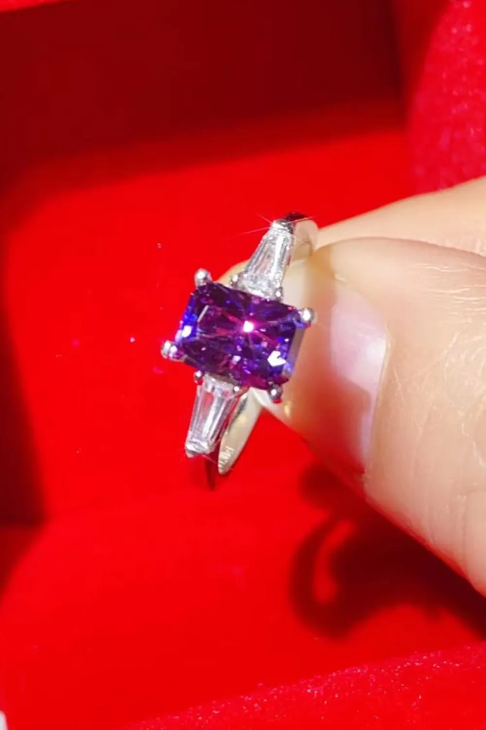 1 Carat Moissanite Platinum-Plated Rectangle Ring in Purple, image 3