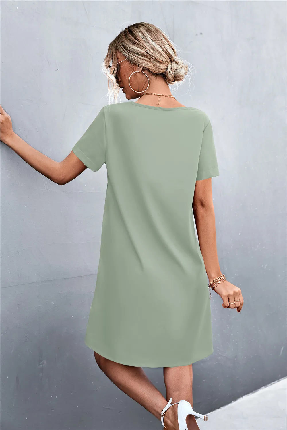 Spliced Lace Contrast Short Sleeve Dress, image 5