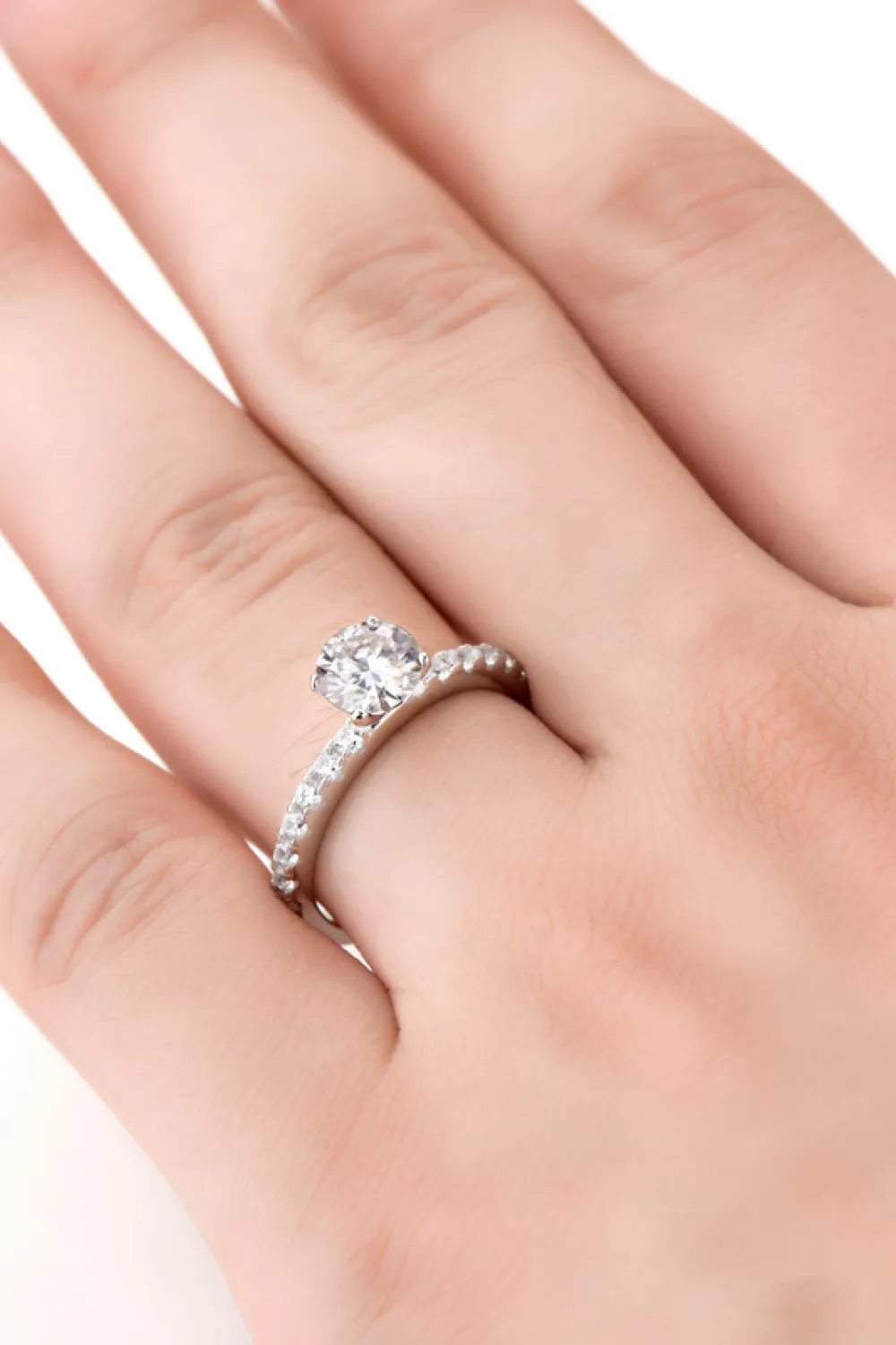 Moissanite Platinum-Plated Side Stone Ring, image 5