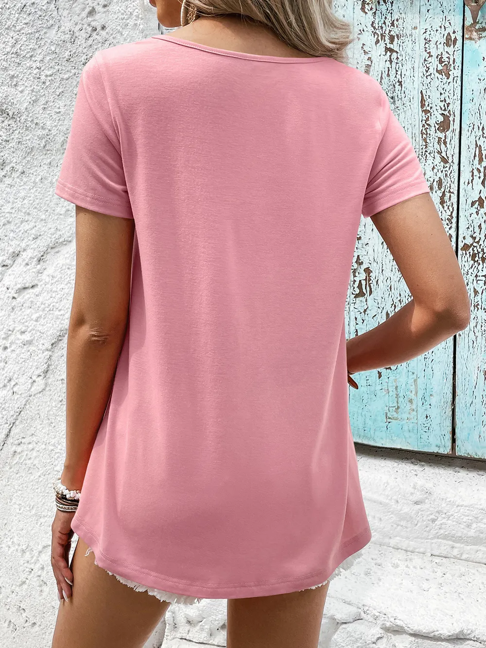 Spliced Lace Contrast Short Sleeve Top, image 6