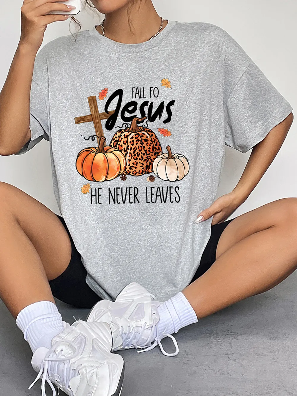 Round Neck Short Sleeve Fall Season Graphic T-Shirt, image 5