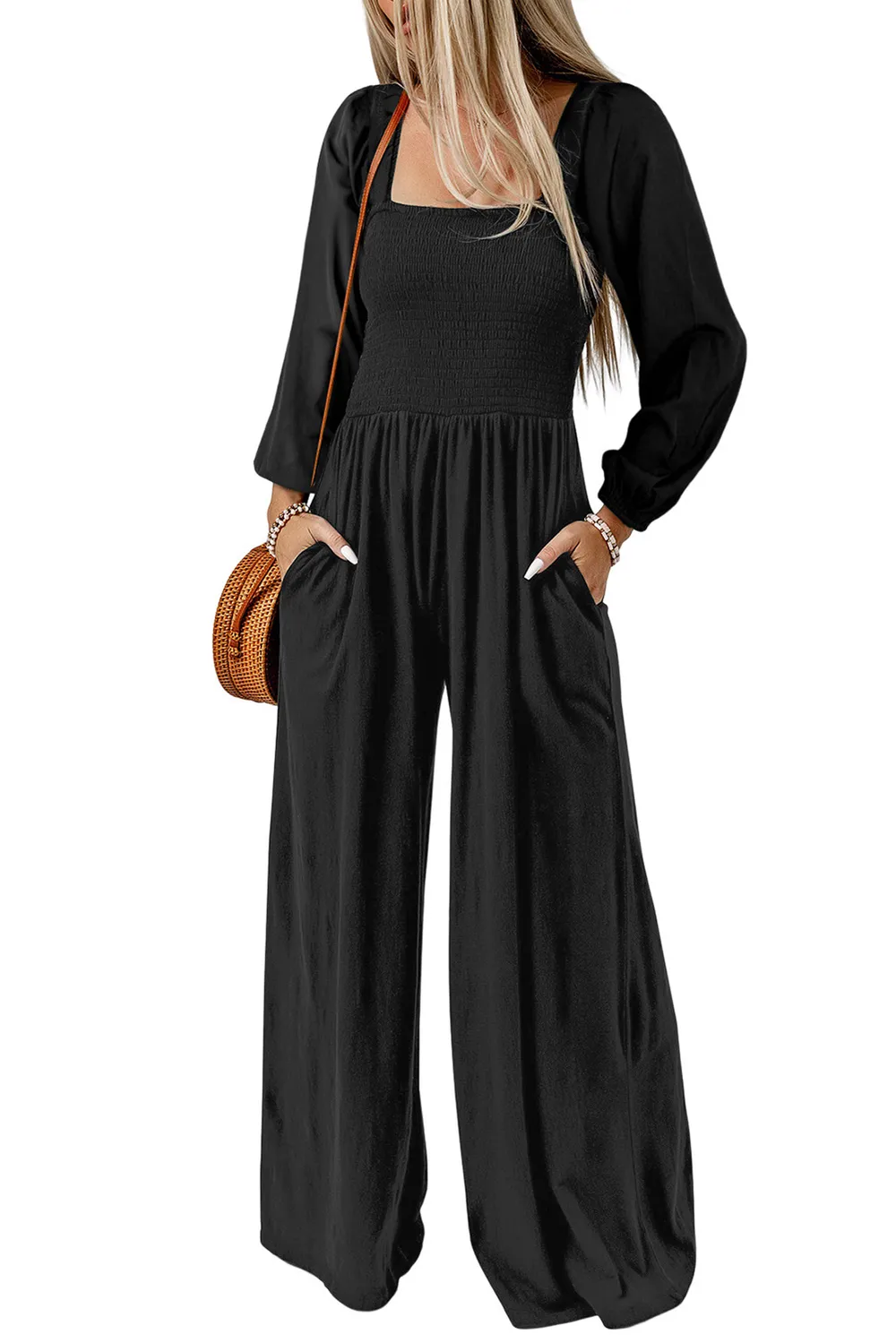 Square Neck Raglan Sleeve Jumpsuit with Pocket, image 3
