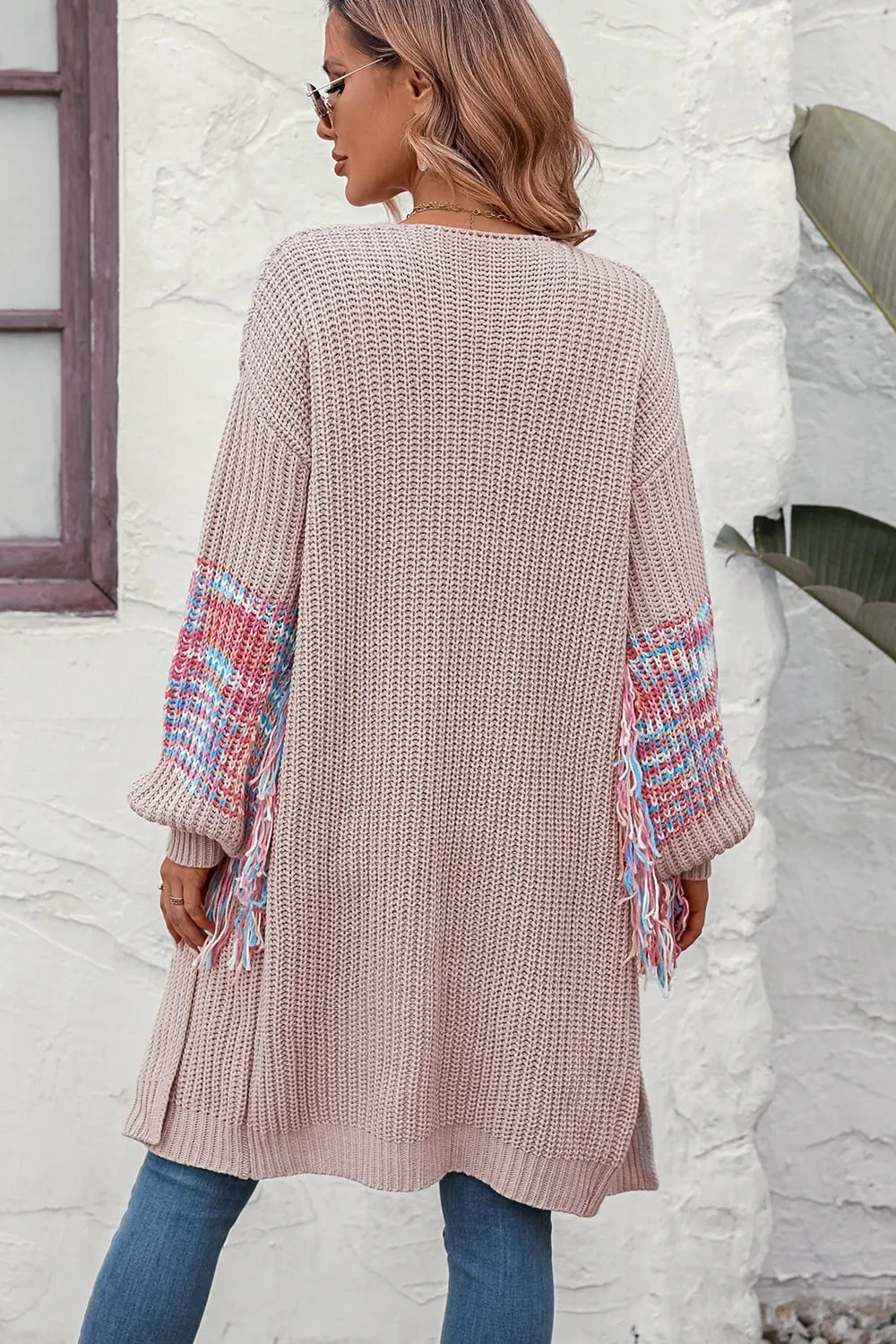 Fringe Sleeve Dropped Shoulder Cardigan, image 8