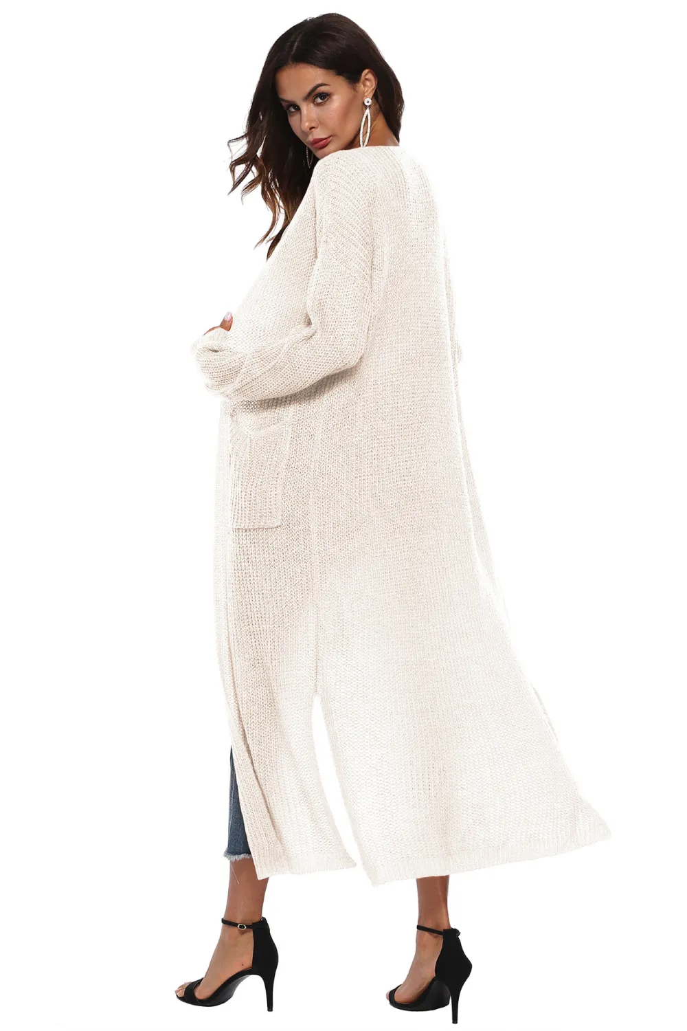 Long Sleeve Open Front Buttoned Cardigan, image 19