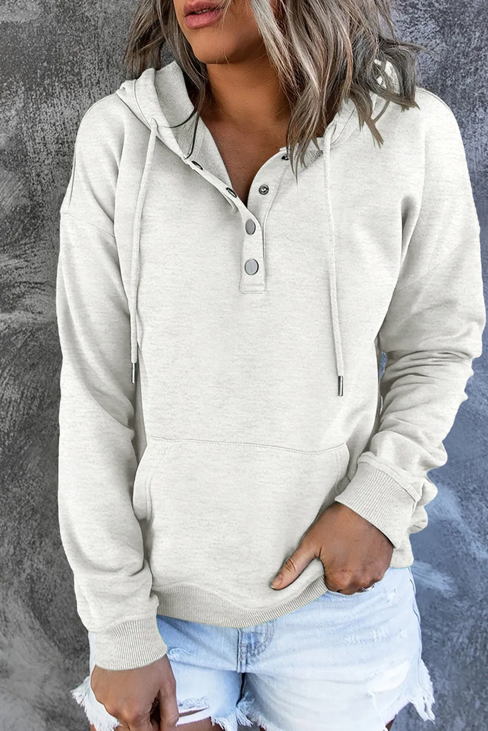 Dropped Shoulder Long Sleeve Hoodie with Pocket, image 24