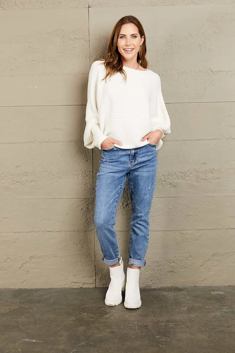 Horizontal Ribbing Dolman Sleeve Sweater, image 16