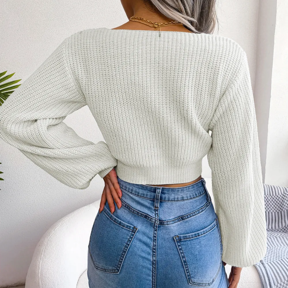 Tie-Front Rib-Knit Cropped Sweater, image 13