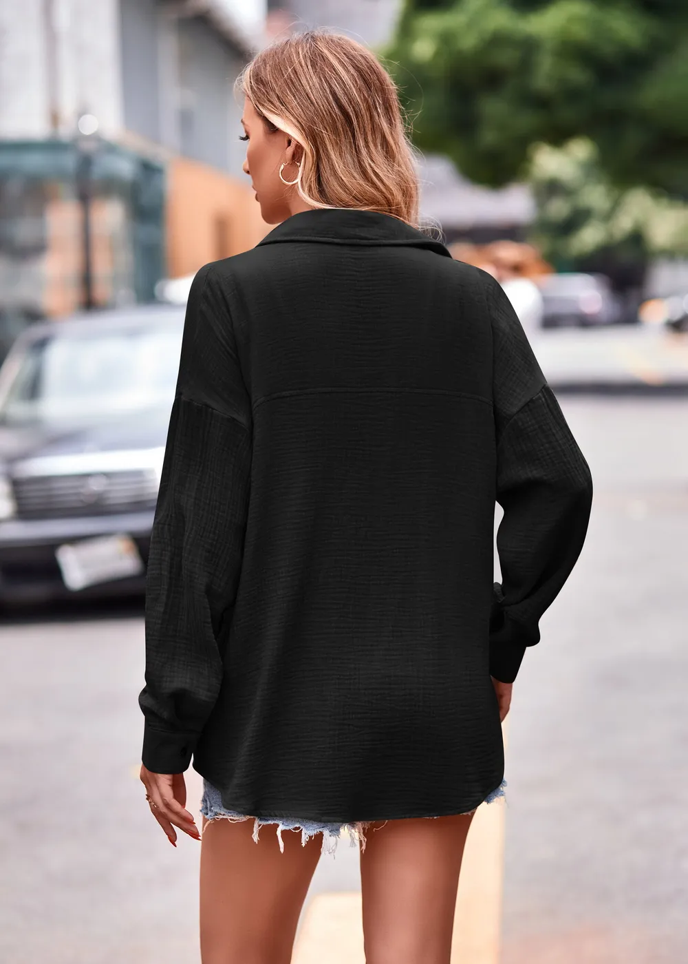 Textured Dropped Shoulder Longline Shirt, image 10