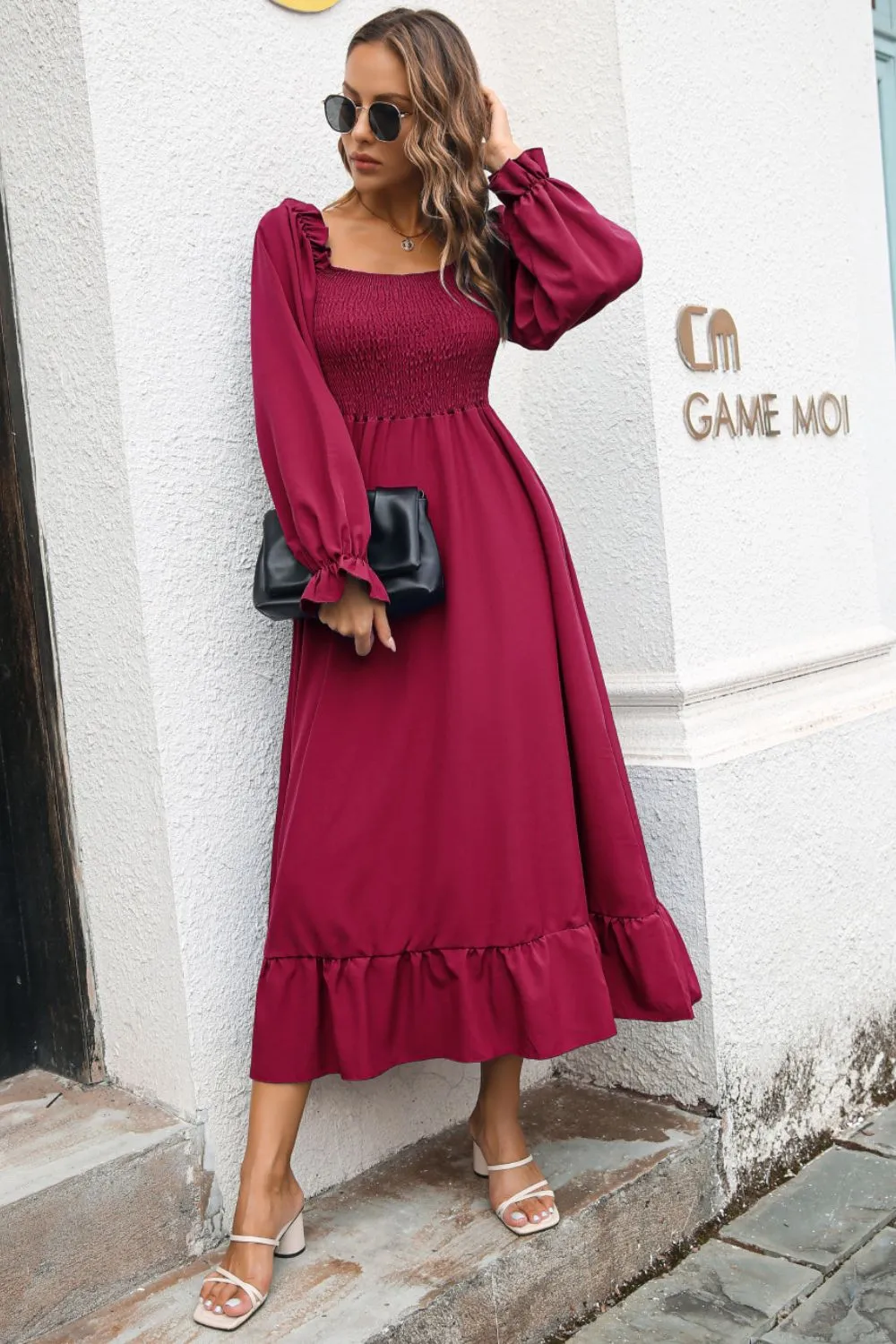 Smocked Ruffle Hem Flounce Sleeve Dress, image 16