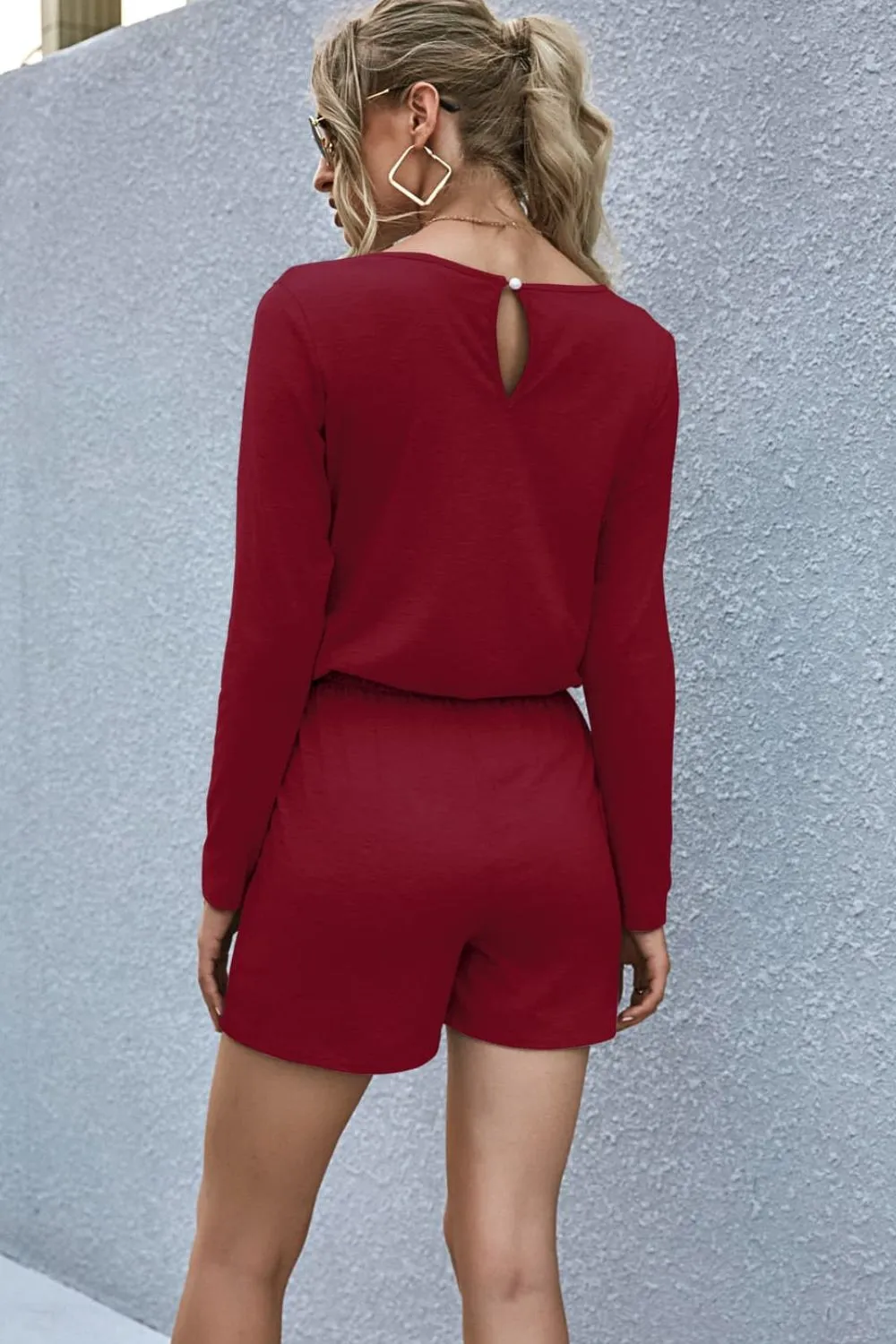 Drawstring Waist Long Sleeve Romper, image 5