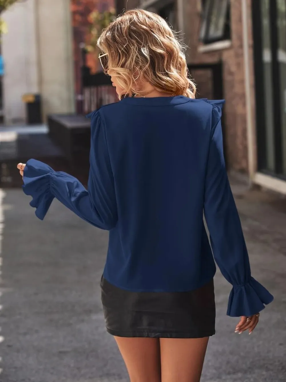 Ruffled V-Neck Flounce Sleeve Shirt, image 13