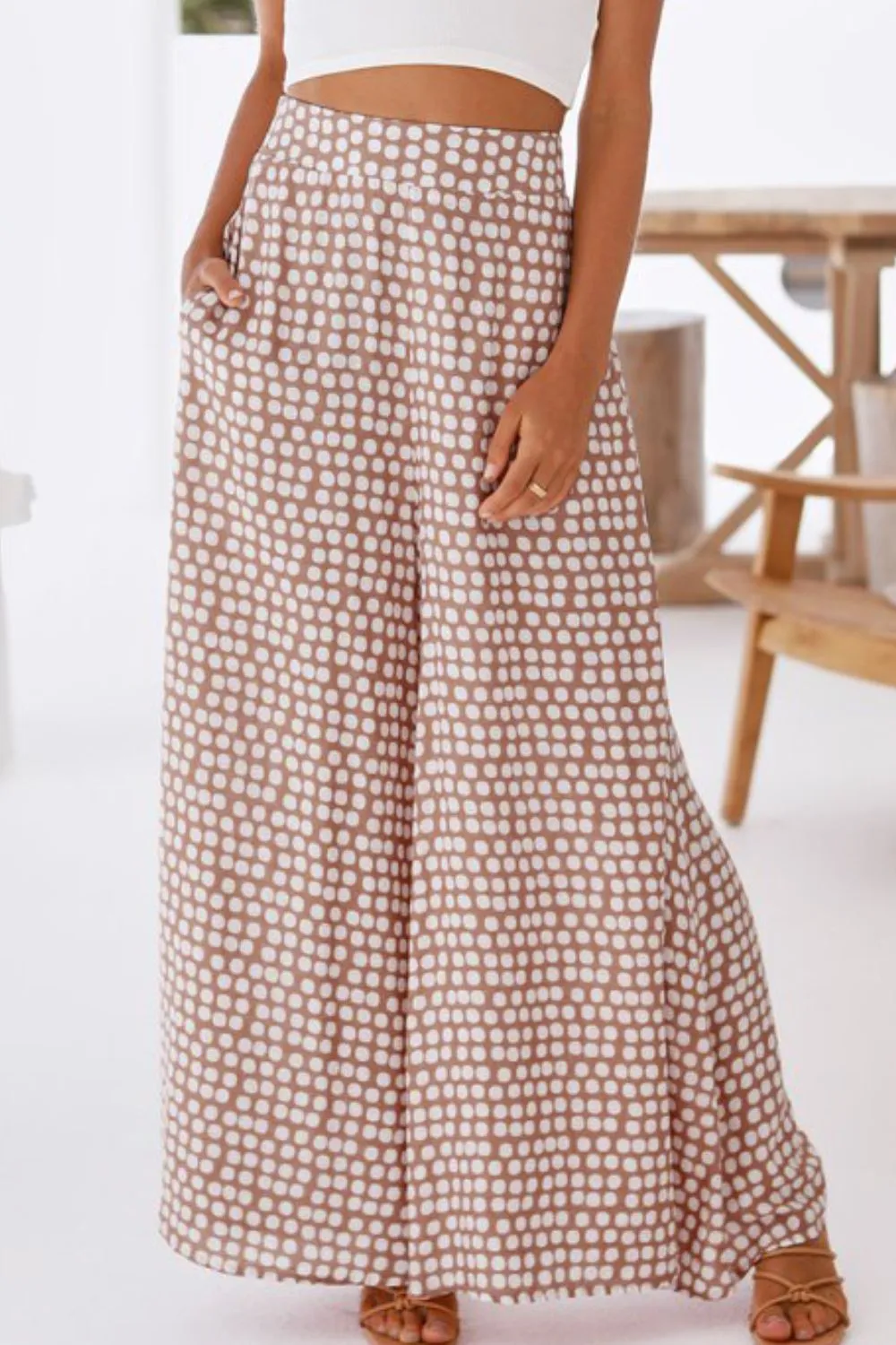 Polka Dot High Waist Wide Leg Pants with Pockets, image 10