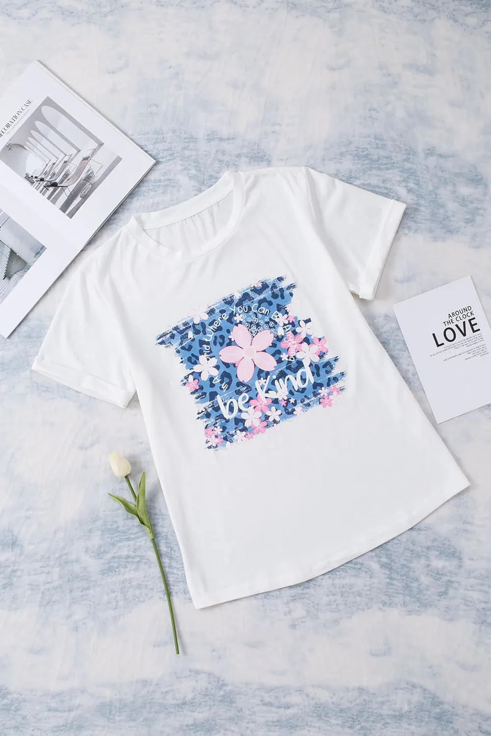 Leopard Floral Graphic Round Neck Tee, image 4