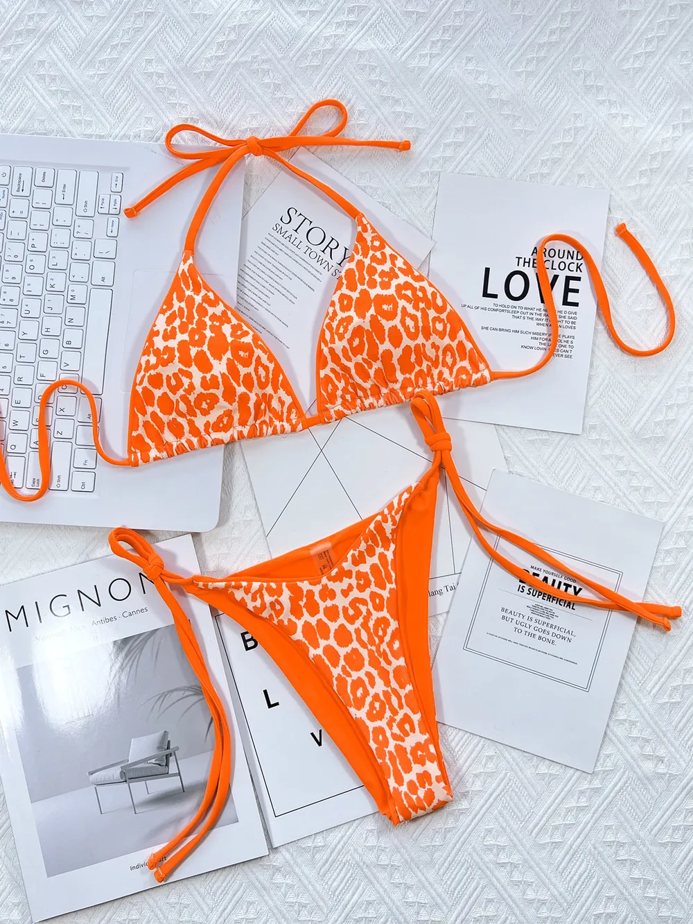 Leopard Print Halter Neck Tie Side Bikini Set, image 14