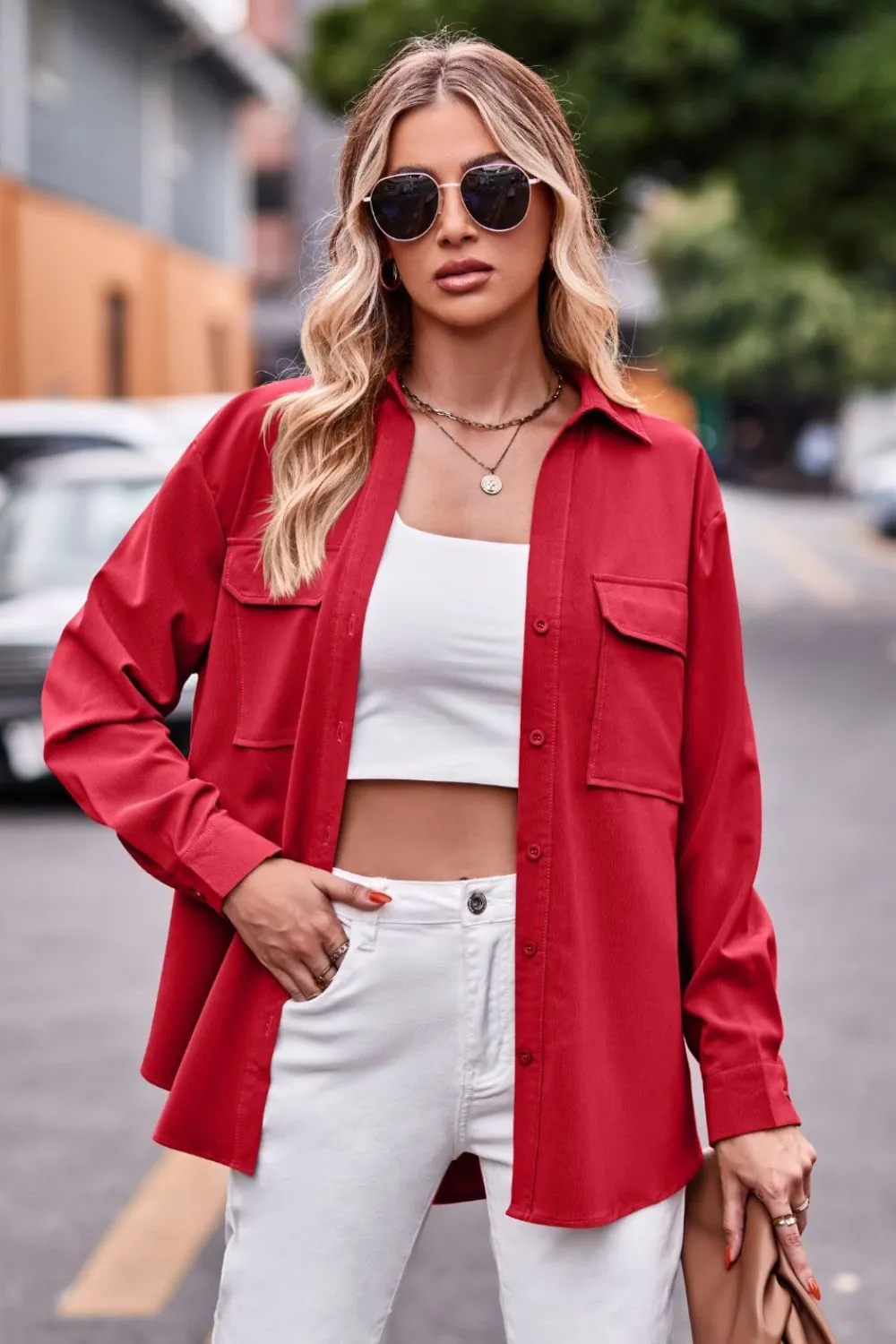 Dropped Shoulder Longline Shirt with Pockets, image 11