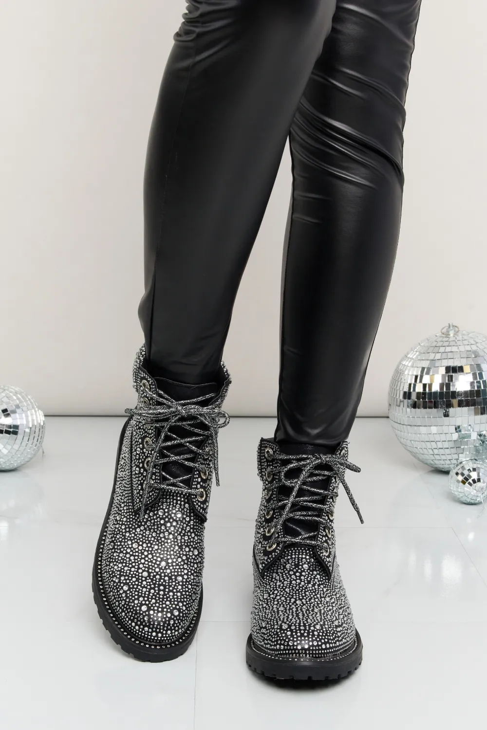 Rhinestone Lace-Up Combat Boots, image 5