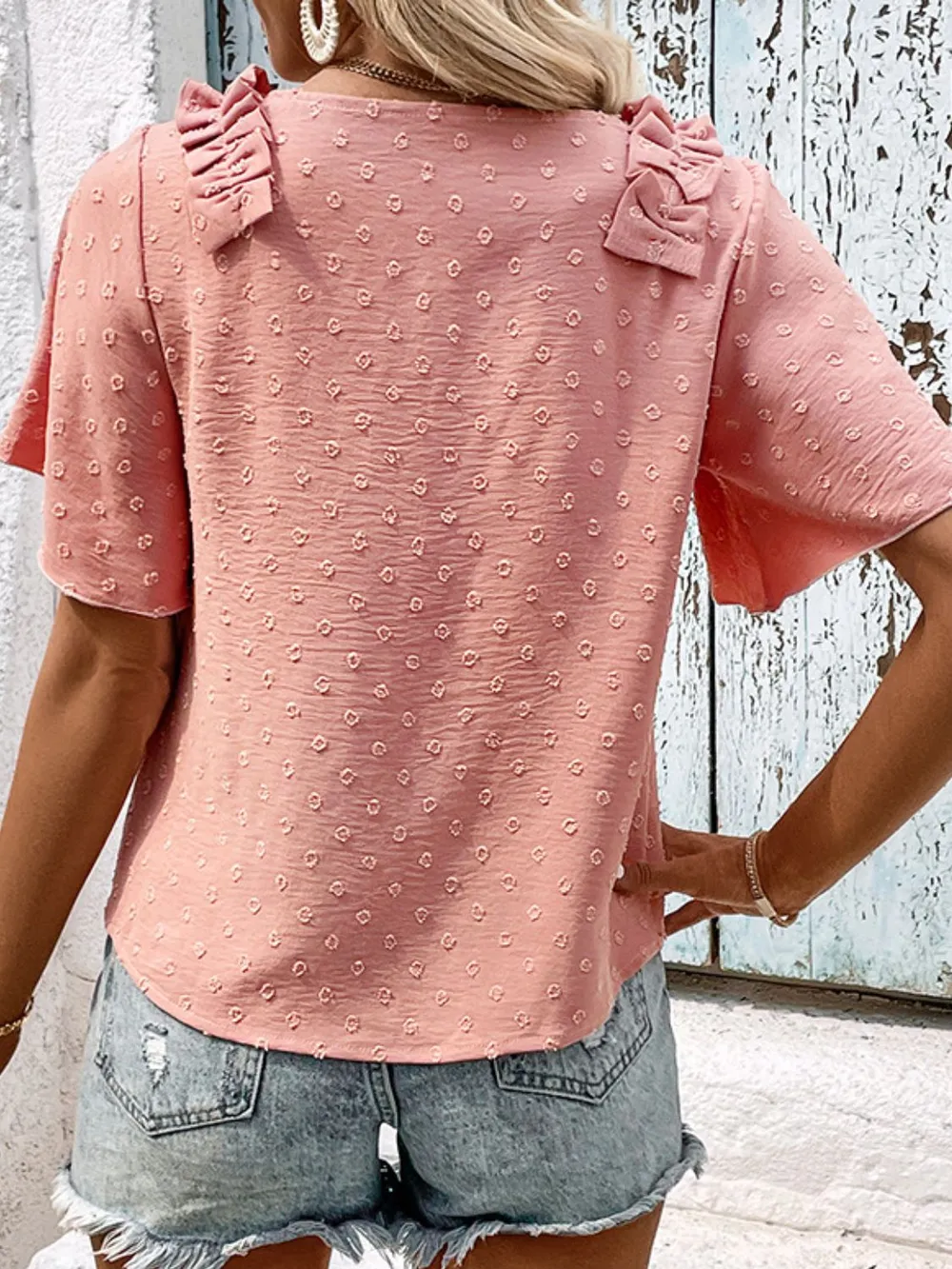 Swiss Dot Shoulder Detail V-Neck Blouse, image 4